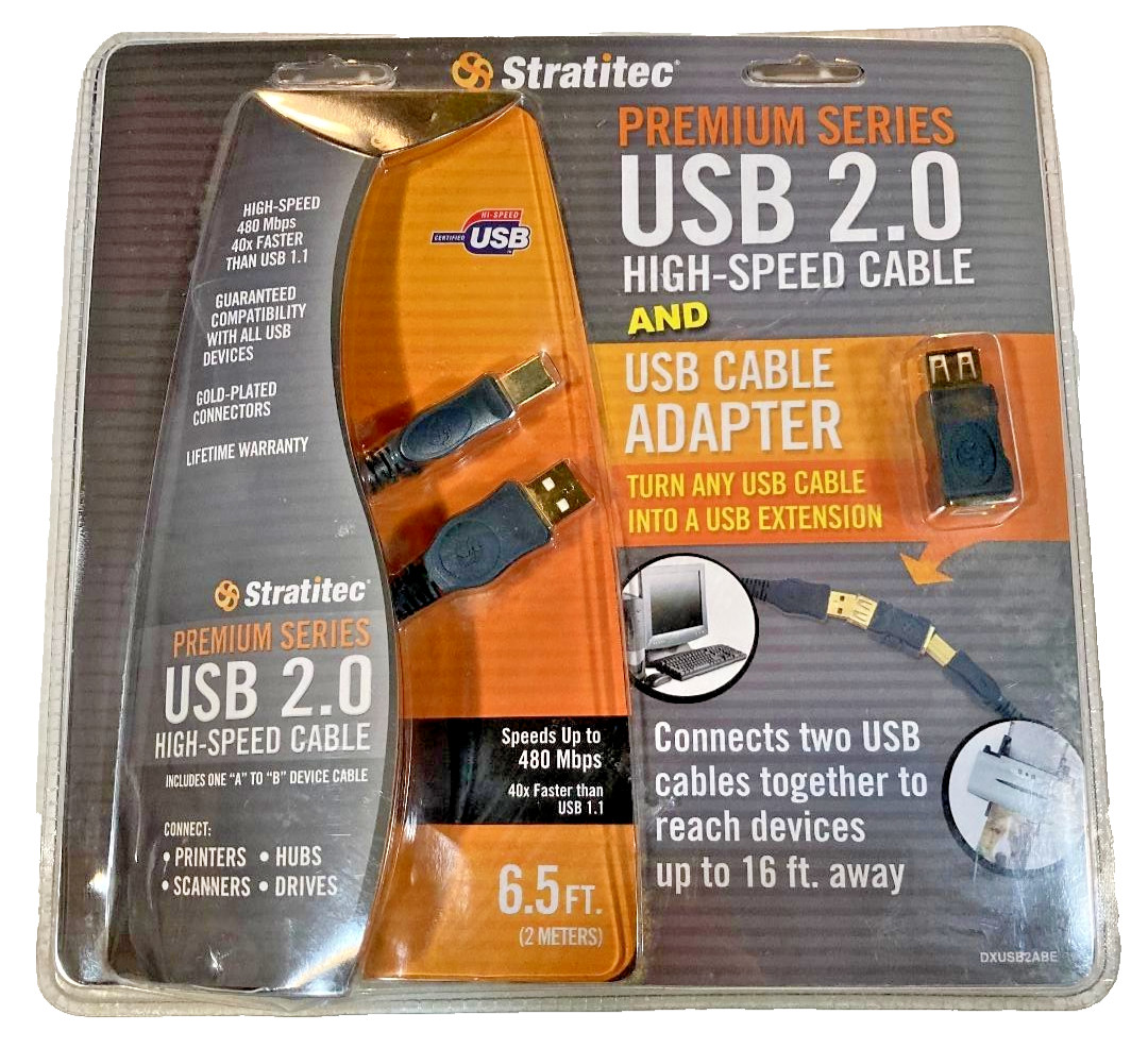 Stratitec USB 2.0 High-Speed 6.5ft Cable & Adapter Premium Series Set - New