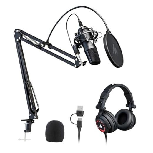 AU-USB Microphone Kit with Headphones for PC, Podcast & Gaming A04H Black
