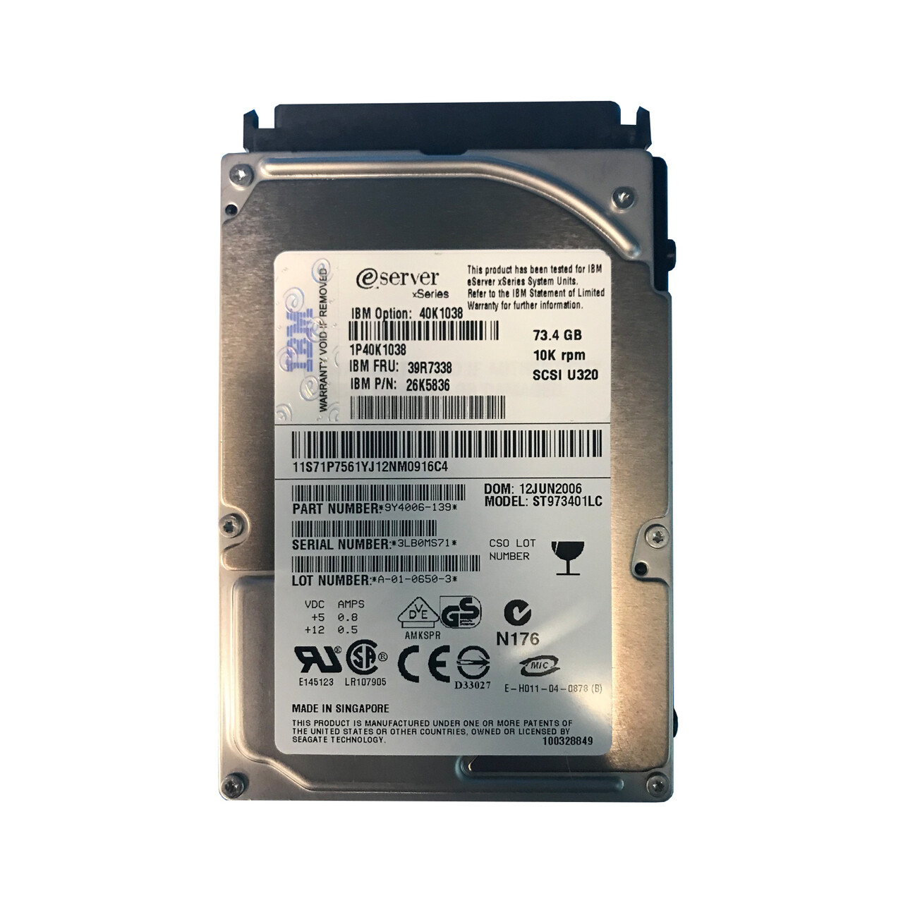 IBM 39R7338 73GB 10K 80Pin SCSI 2.5" HDD 40K1038, 26K5836