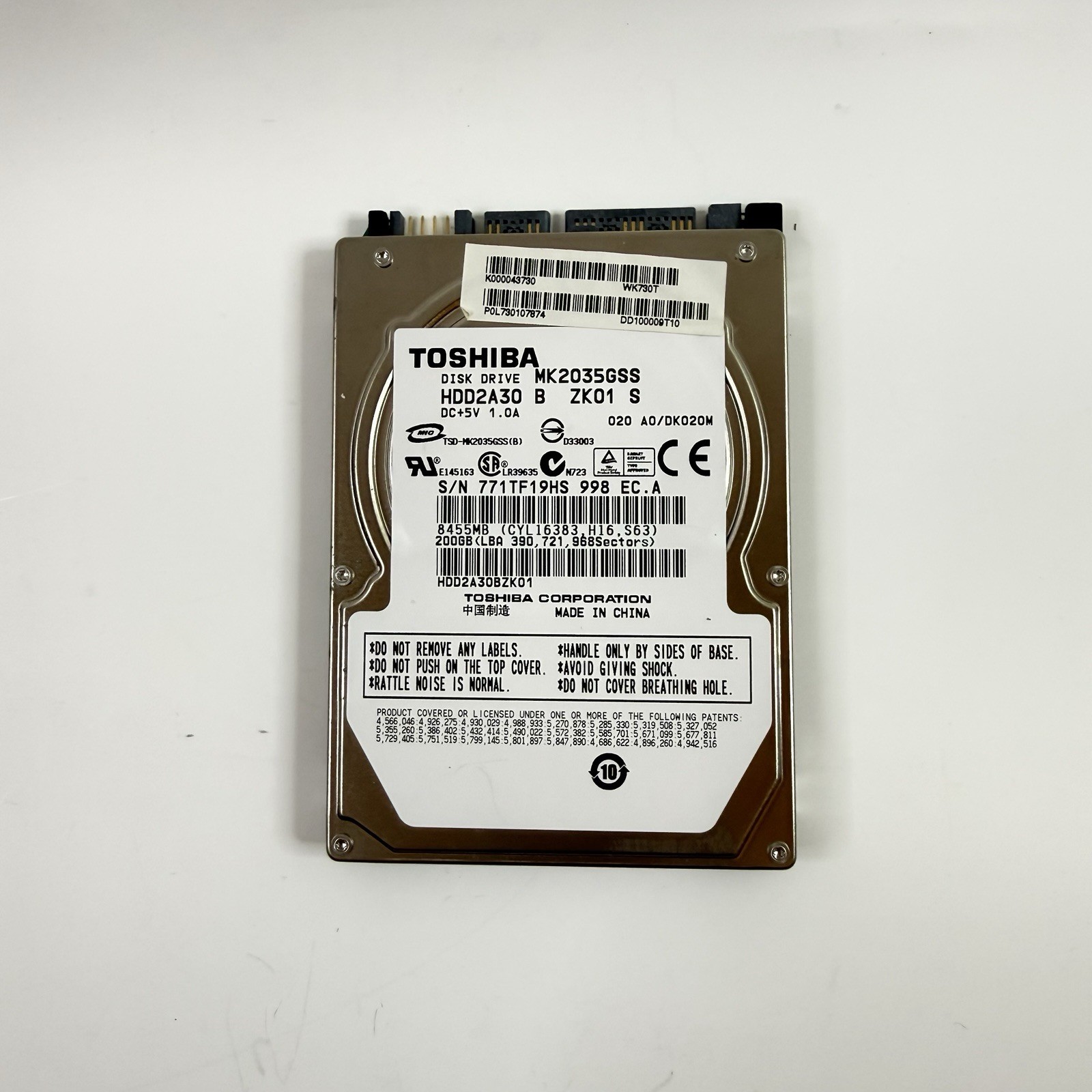Toshiba 200GB MK2035GSS SATA 2.5” HDD Laptop Hard Drive @HDD3