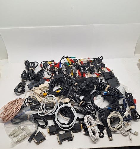 Bulk Lot 60+ of Cables, Cords and Adapters. USB, Power Cords, Audio/Video