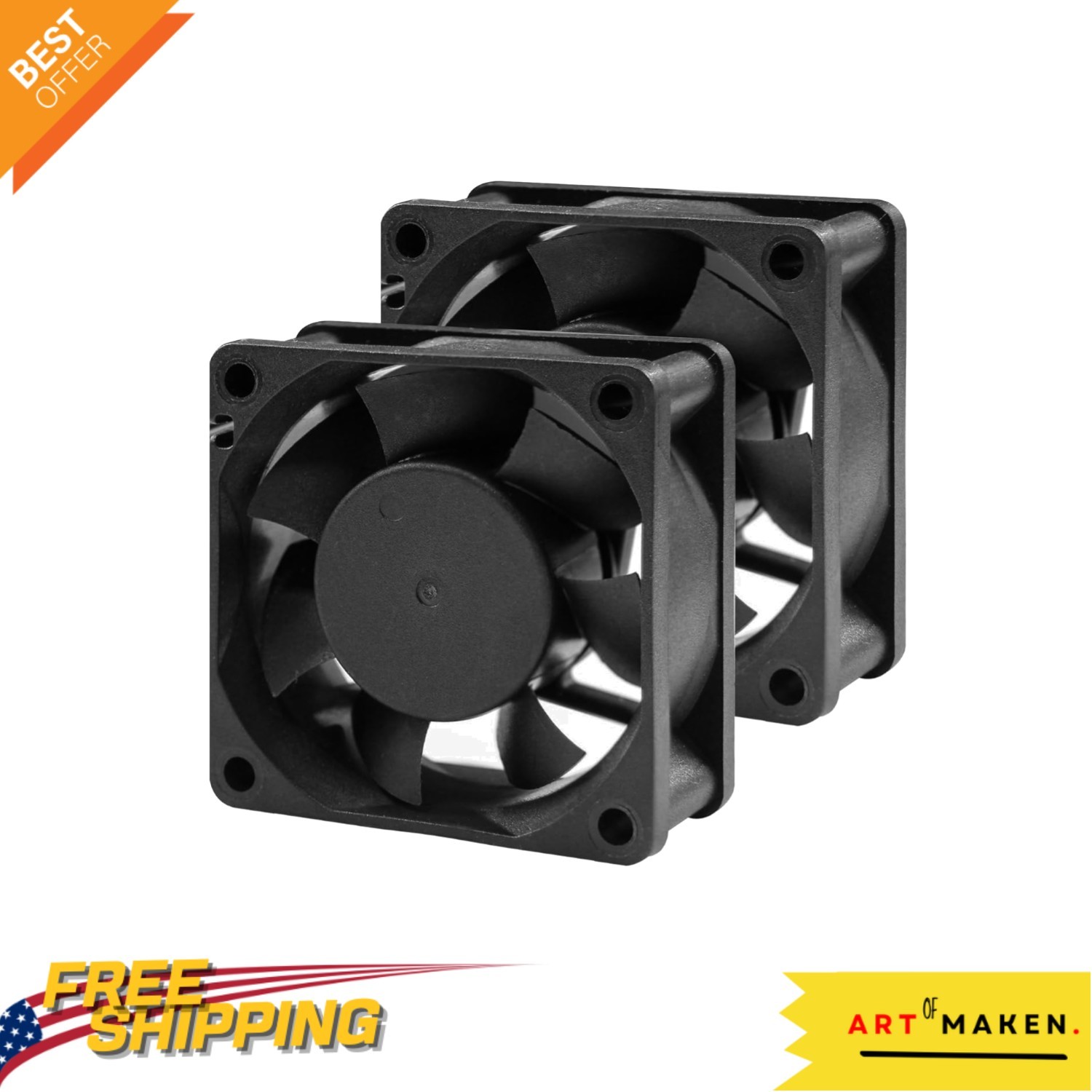 Dual Pack of 60mm 12V DC Cooling Fans - Quiet Operation, High Efficiency 22.1CFM