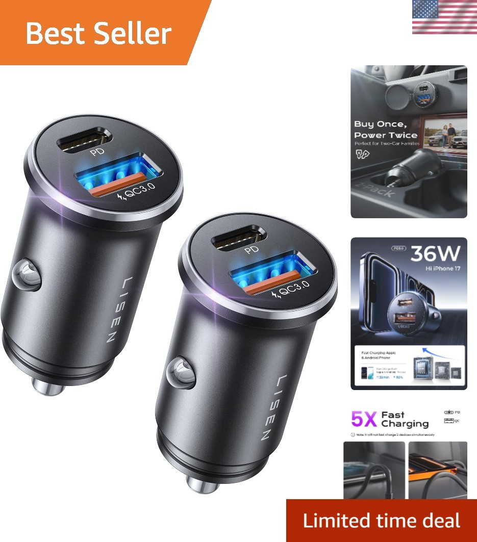 LISEN 69W USB C Car Charger Fast Charging Adapter Mini