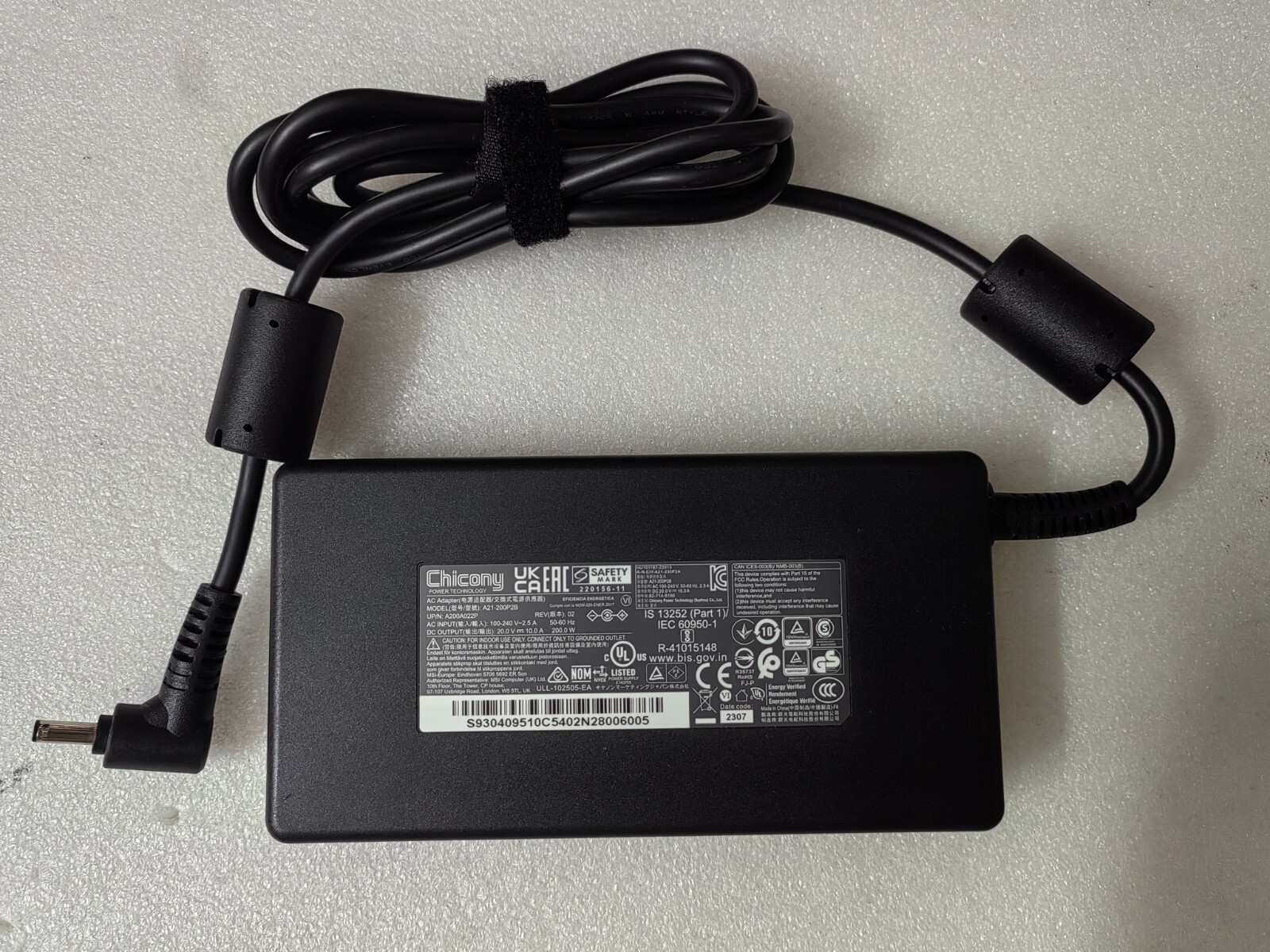 Chicony 20V 10A ø4.5 200W A21-200P2B Adapter OEM For MSI Bravo 15 C7VE-084US