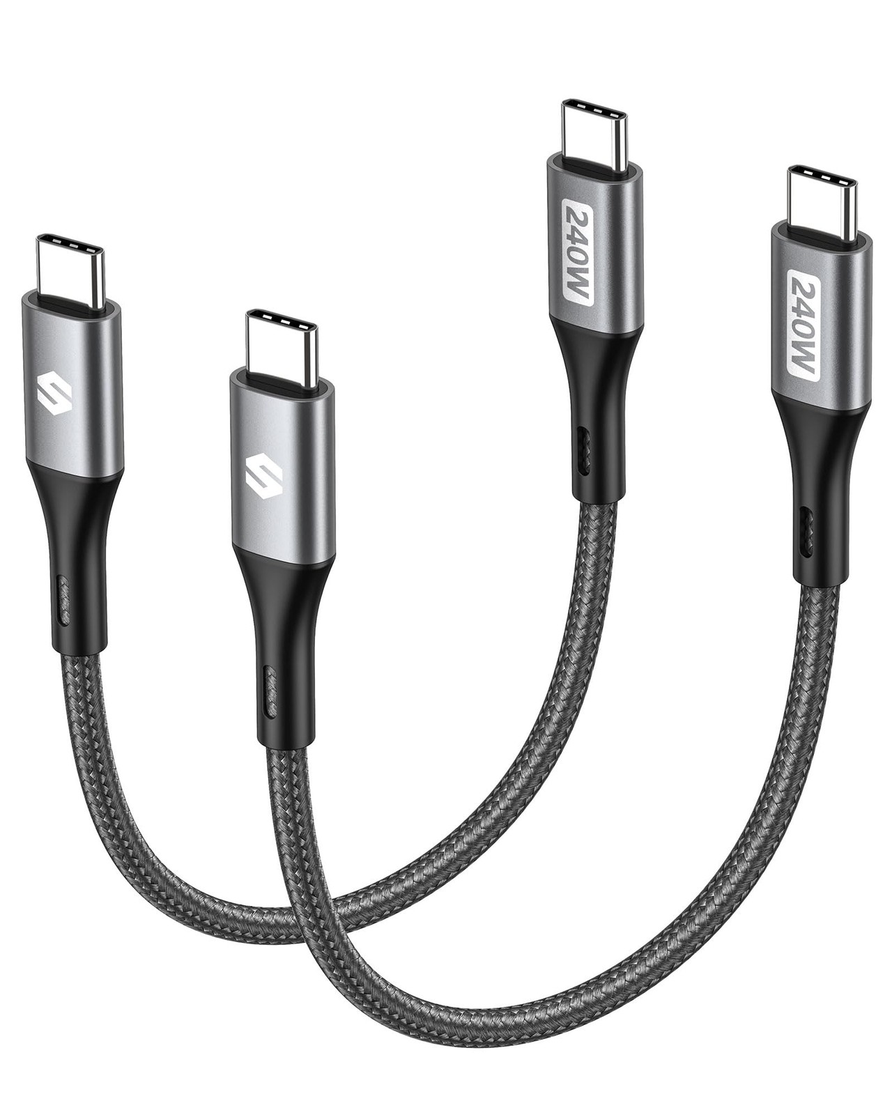 Silkland 240W 100W Short USB C to C Cable (0.5FT, 2 Pack), 0.5 FT, Grey