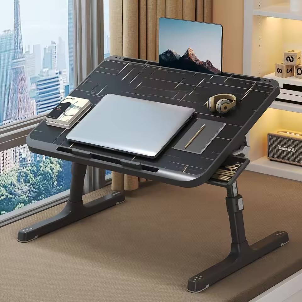 Adjustable Laptop Bed Desk Foldable Lap Tray Table with Drawer & Tablet Slot