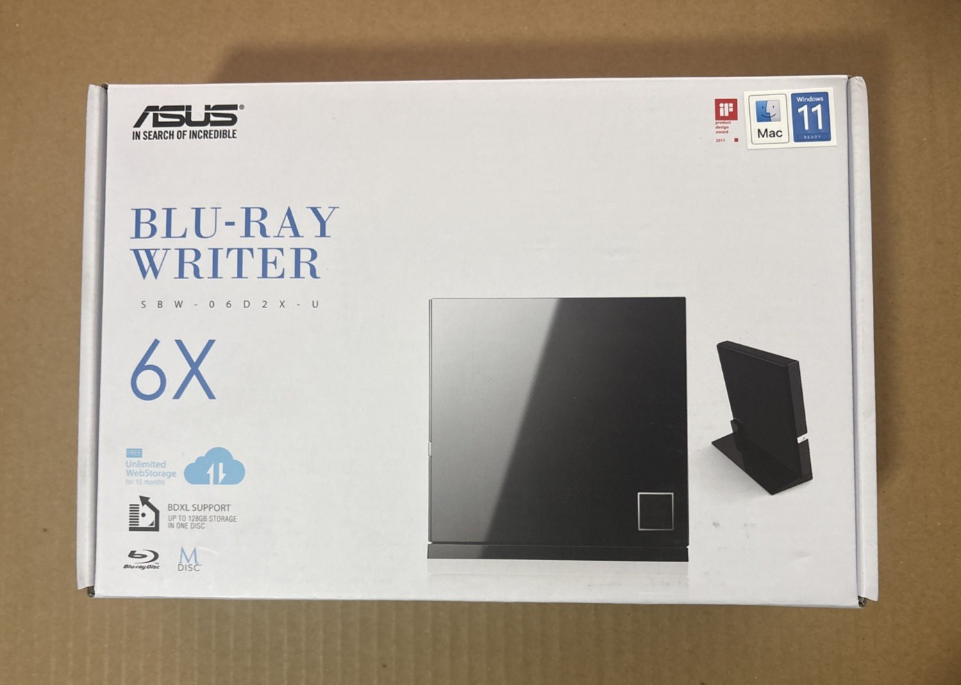 ASUS Slim External Blu Ray Writer Drive 6x SBW-06D2X-U Black Portable USB DVD