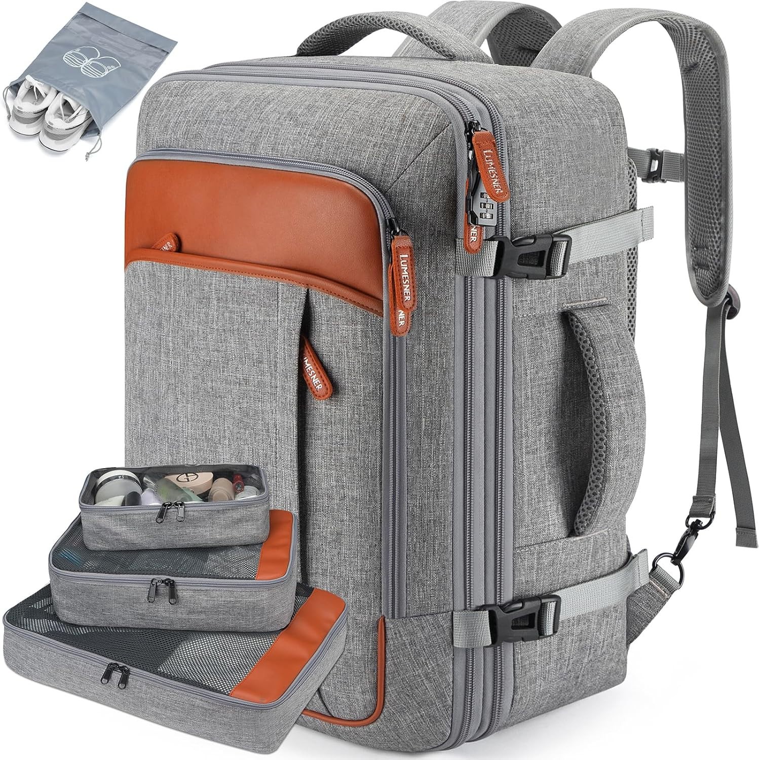 Lumesner 40L Expandable Travel Backpack, Carry On Backpack 20 inches, Gray BNWT