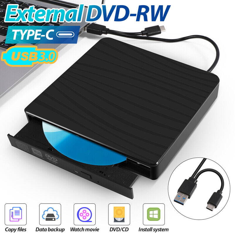 Unidad Externa Delgada De CD DVD RW USB 3.0 Tipo C Grabadora Y Reproductor