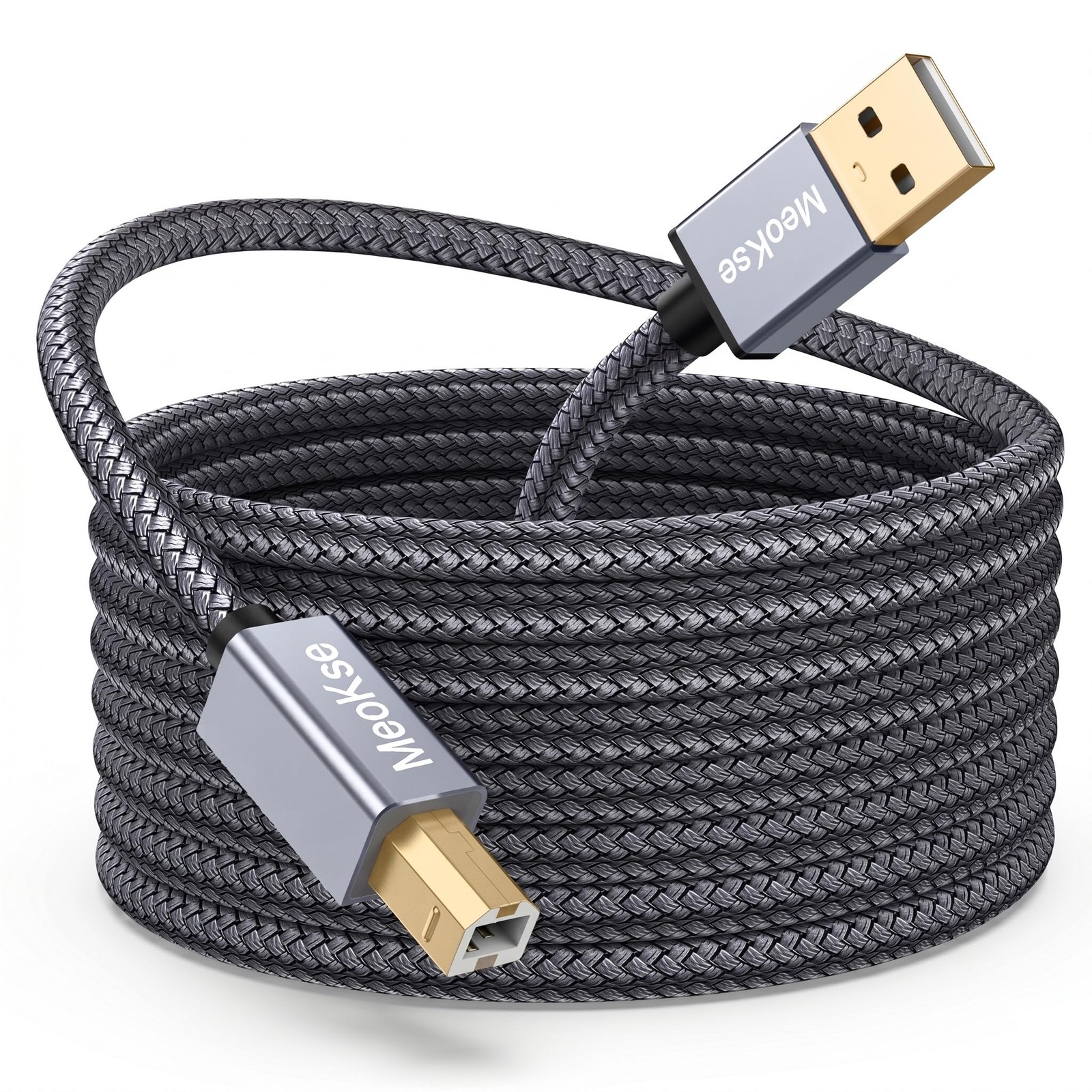 Meokse USB Printer Cable 25FT,Printer Cord 2.0 Type A 25FT/8M, Grey Braided