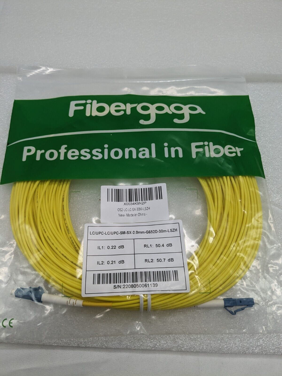 Fibergaga-30m(98ft) OS2 LC/UPC to LC/UPC Fiber Patch Cable Single Mode Fiber,...