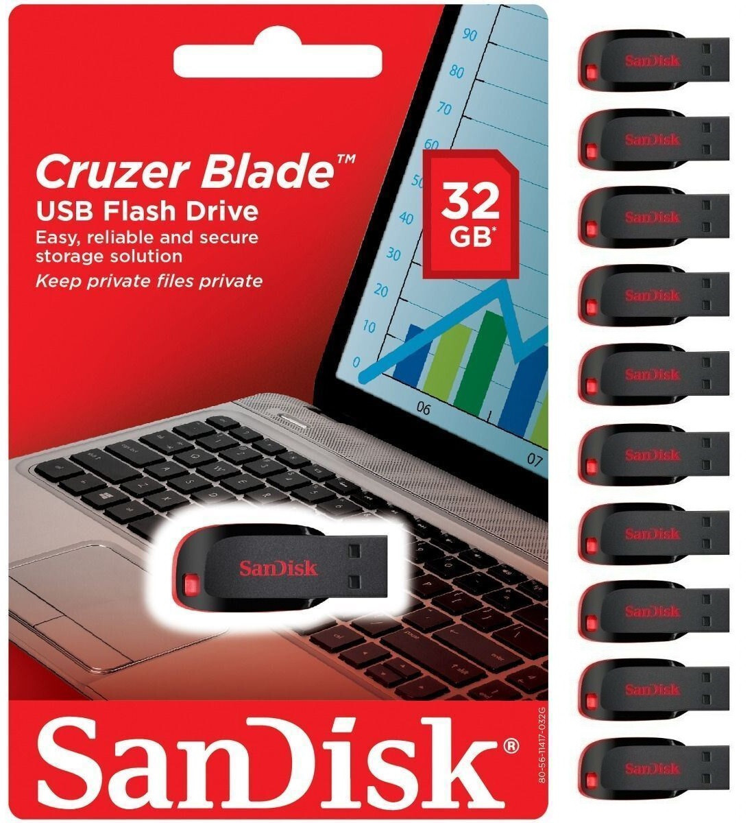 SanDisk Cruzer Blade 32GB USB 2.0 Flash Drive Thumb Drive Memory Stick (10 Pack)
