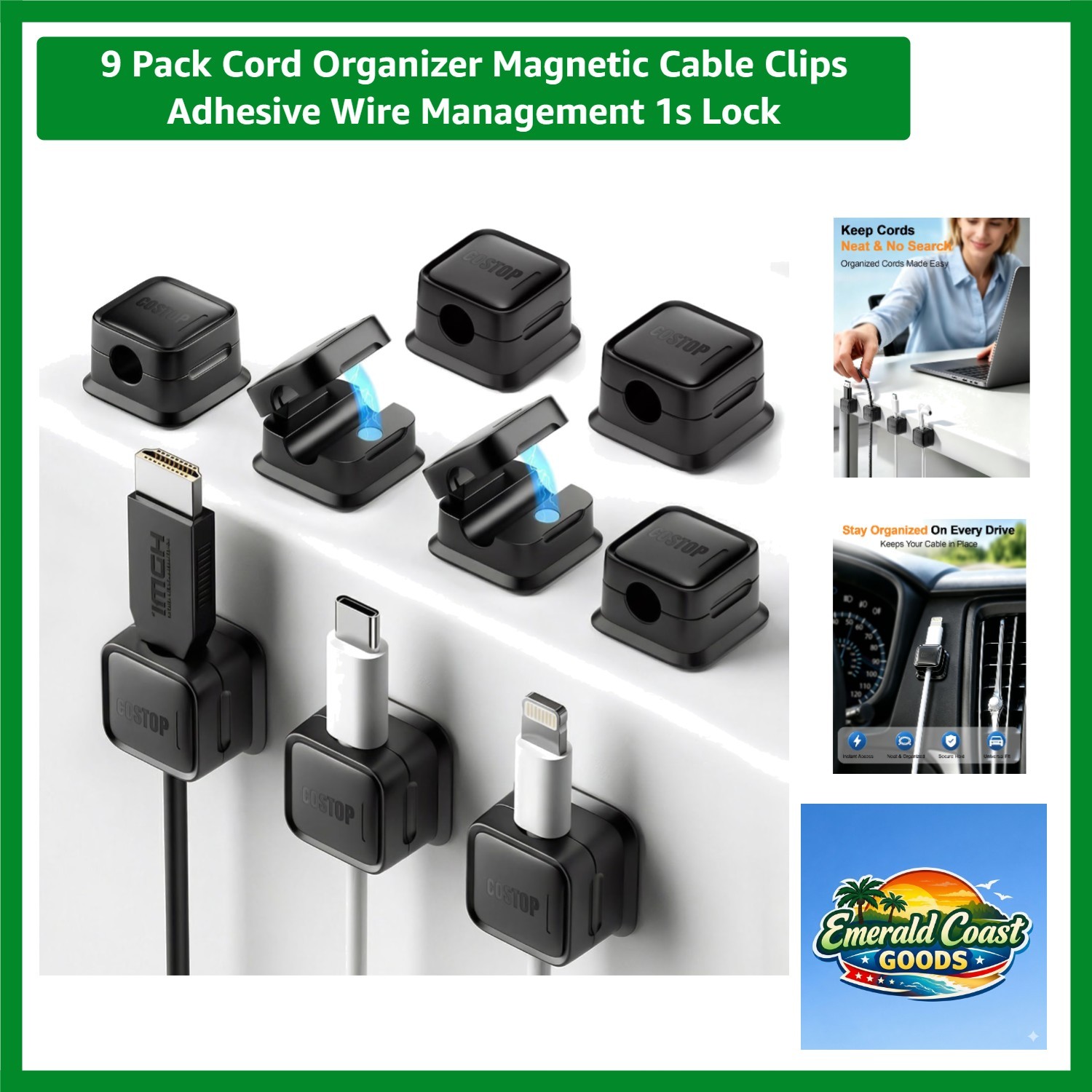 No Damage, No Mess: 9 Pack Cord Organizer with Magnetic Clips for Effortless Use
