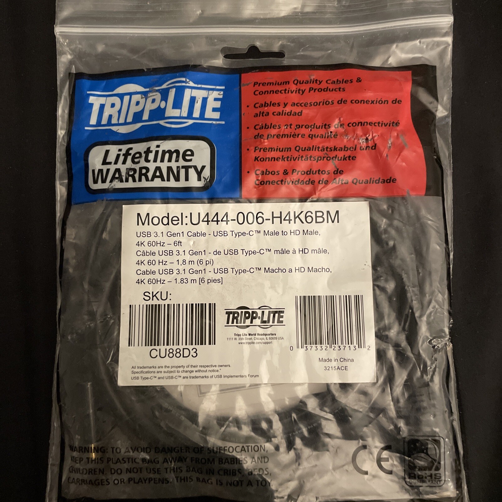Tripp Lite Pro Av U444-006-H4K6Bm Usb C To Hdmi Adapter Cable 4K 3.1 Gen 6ft