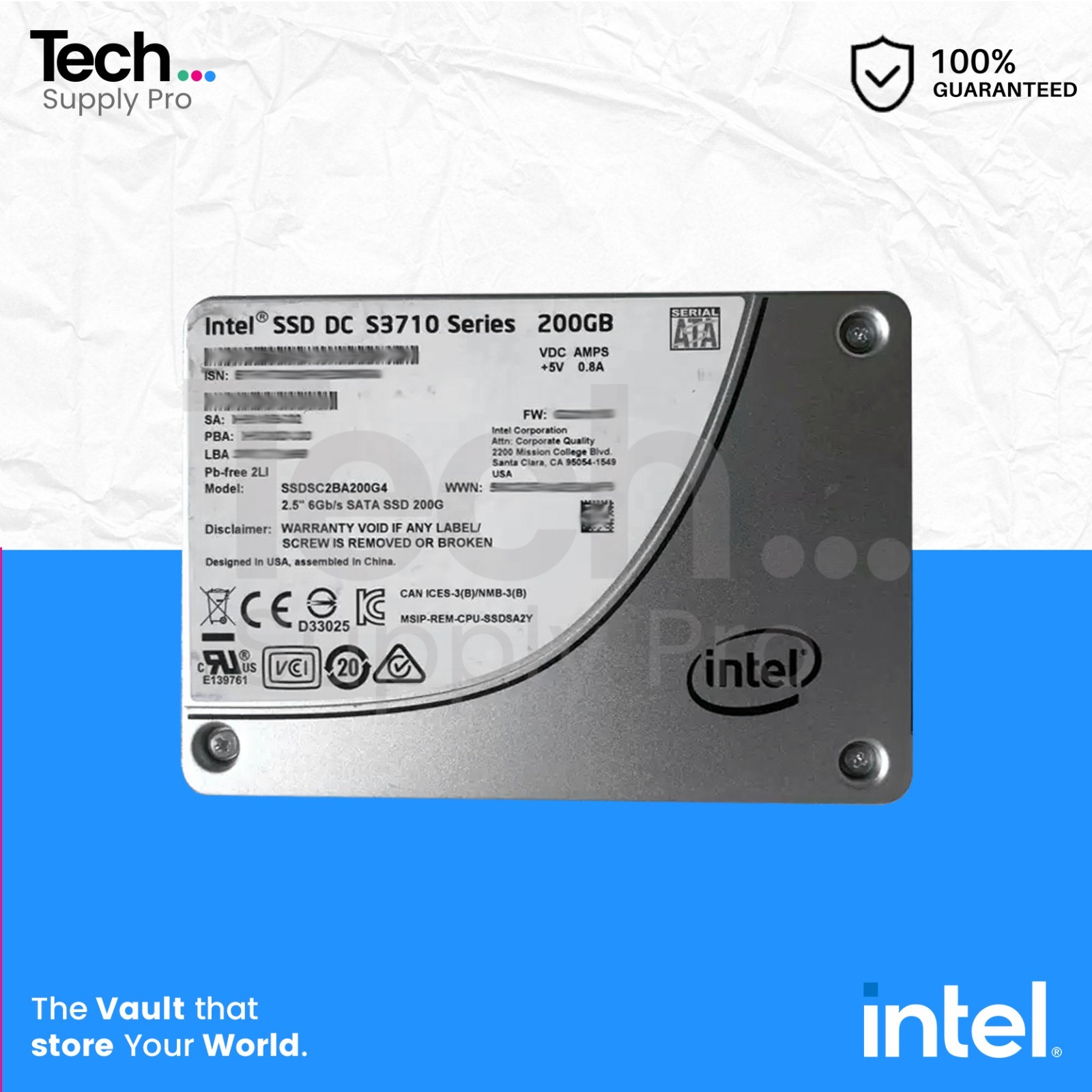 SSDSC2BA200G4 Intel DC S3710 200GB SATA 6GB/s 2.5" Solid State Drive