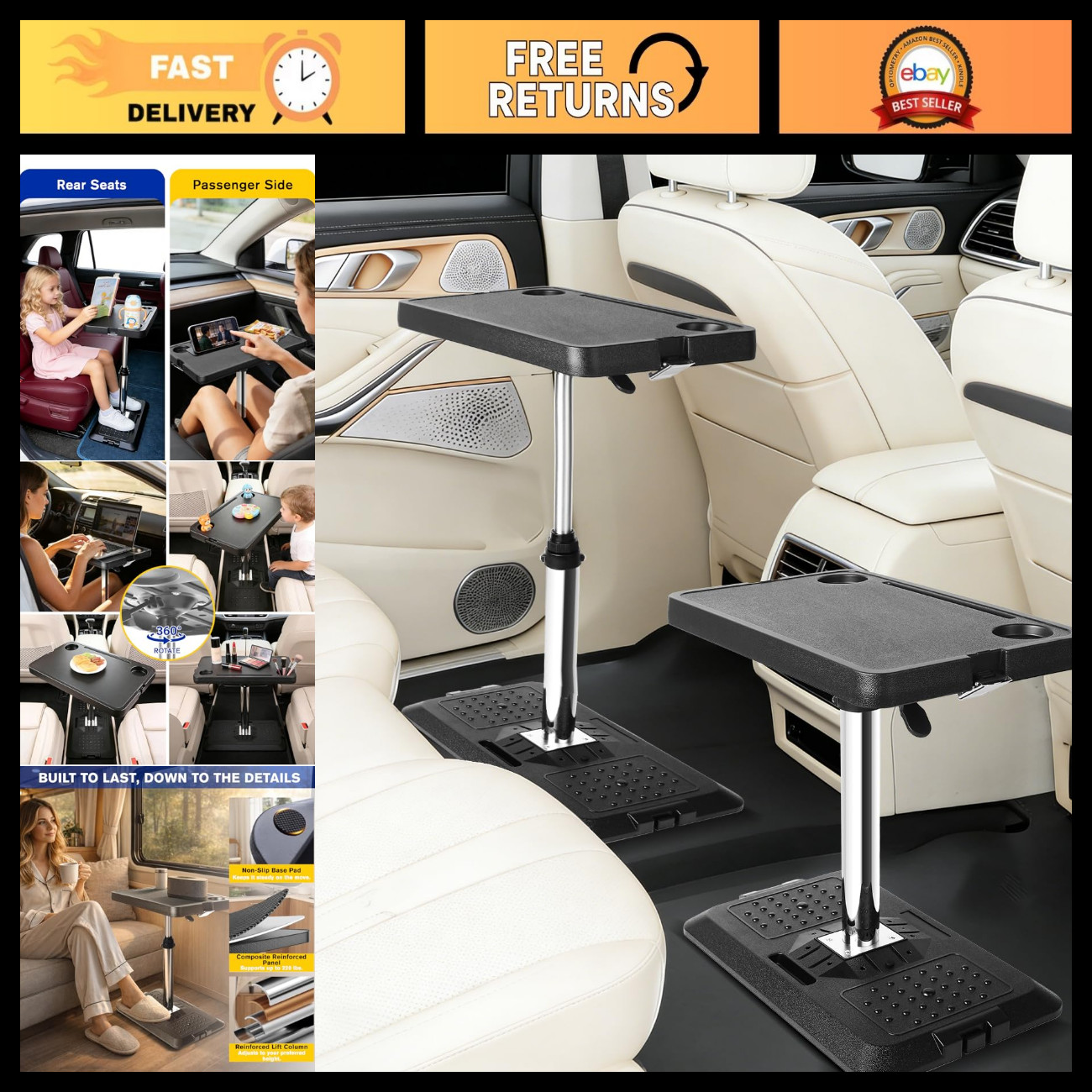 Adjustable Car Seat Tray Table for Laptop & Tablet - Portable Travel Desk