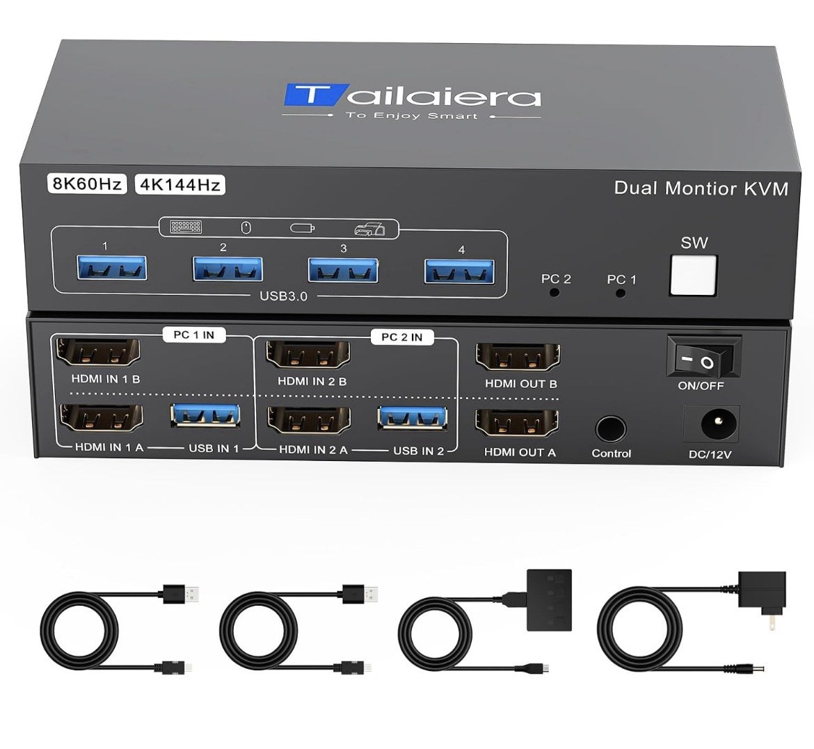 HDMI KVM Switch 2 Computers 2 Monitors, 8K@60Hz Dual Monitors for 2 Computers…..