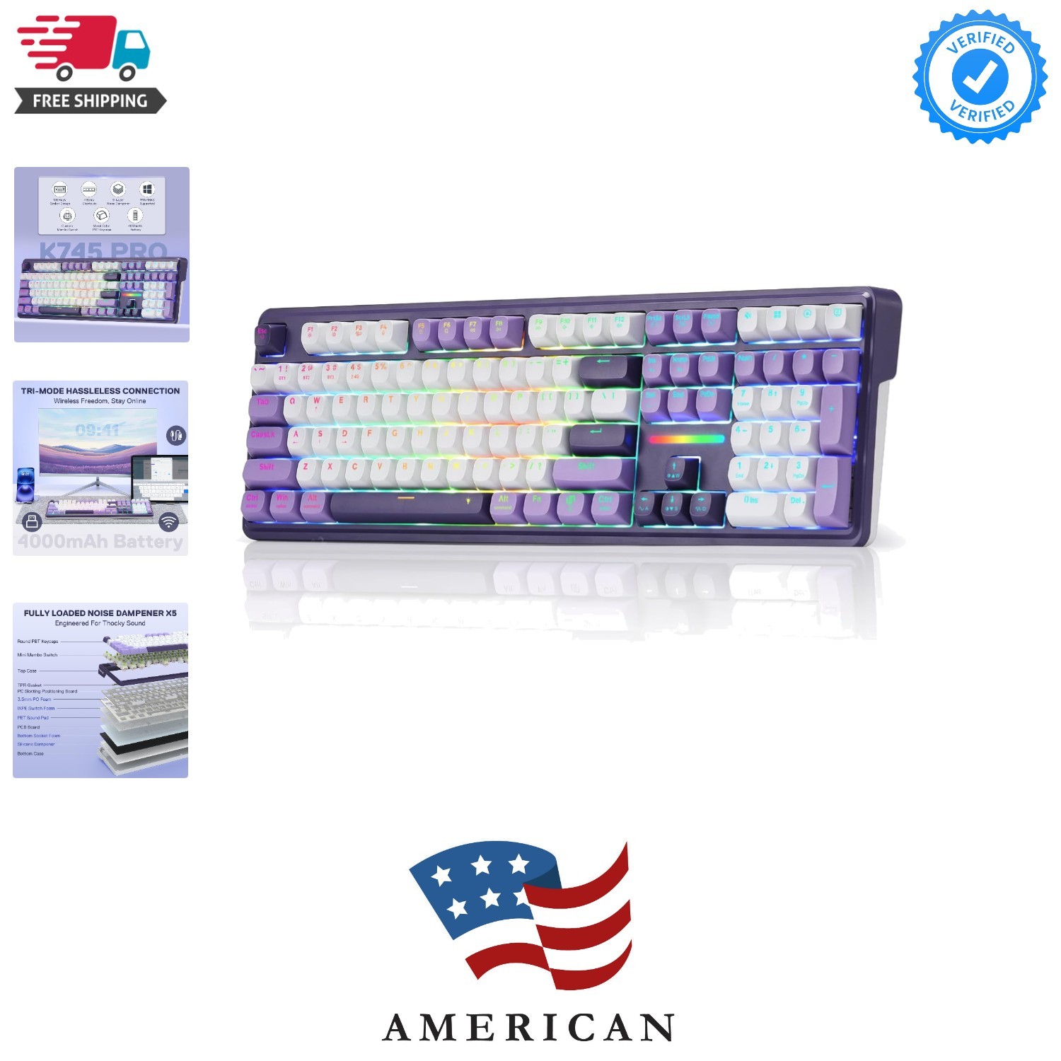K745 PRO Wireless Gasket RGB Gaming Keyboard, 108 Keys Mechanical Keyboard w/...