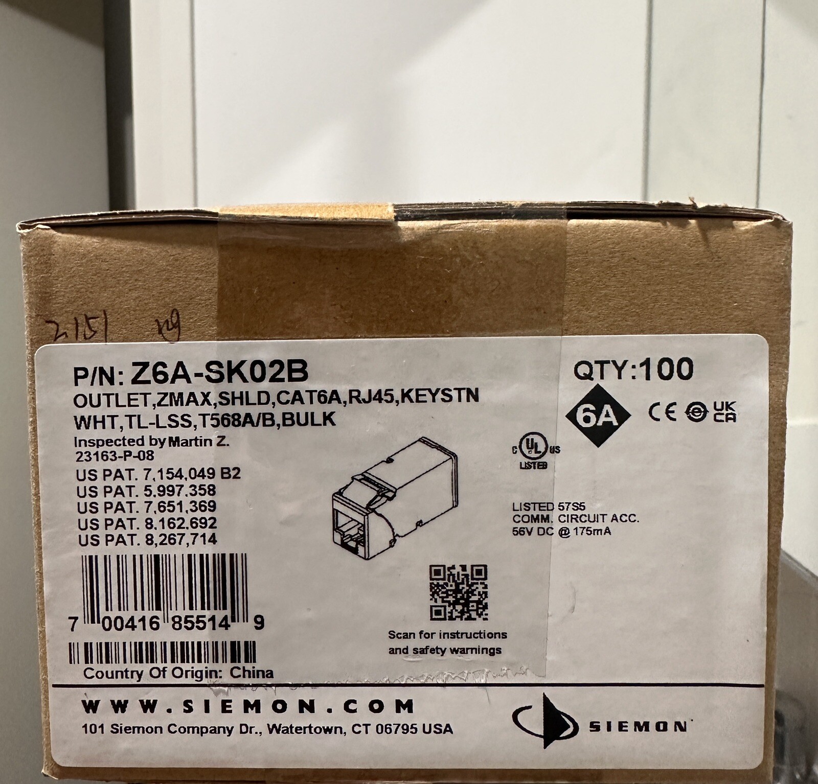  Z6A-SK02B (SIEMON) x 100 Per Box. Bulk/Lot  ( you are buying  per piece ) 