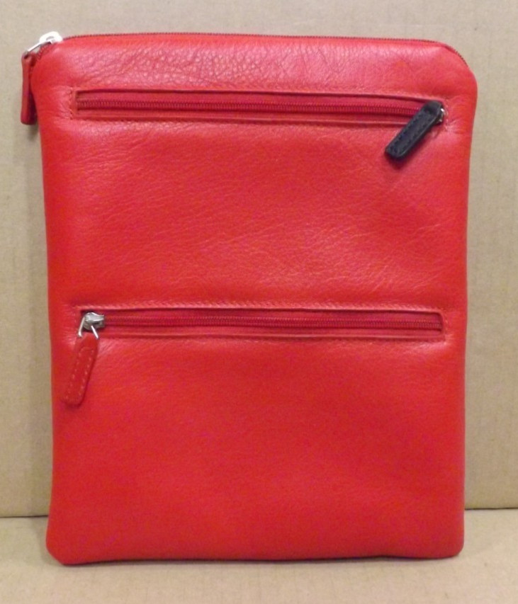 LEVENGER Red Pebbled Leather 9x7 Triple Zip Pouch Padded Tablet Tech Case