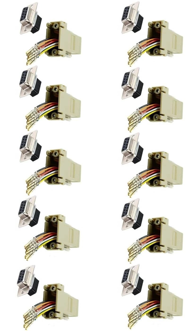10 Pack DB9 9-Pin RS232 Serial Female to RJ45 8P8C Network Modular Adapter Lot