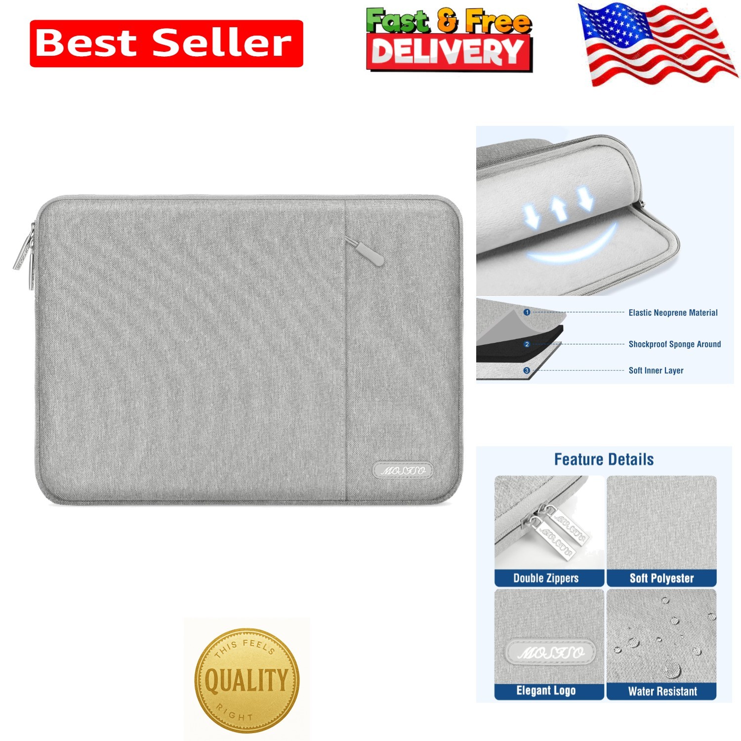 Elegant Gray 13-Inch Shockproof Laptop Sleeve with Front Pocket Convenience