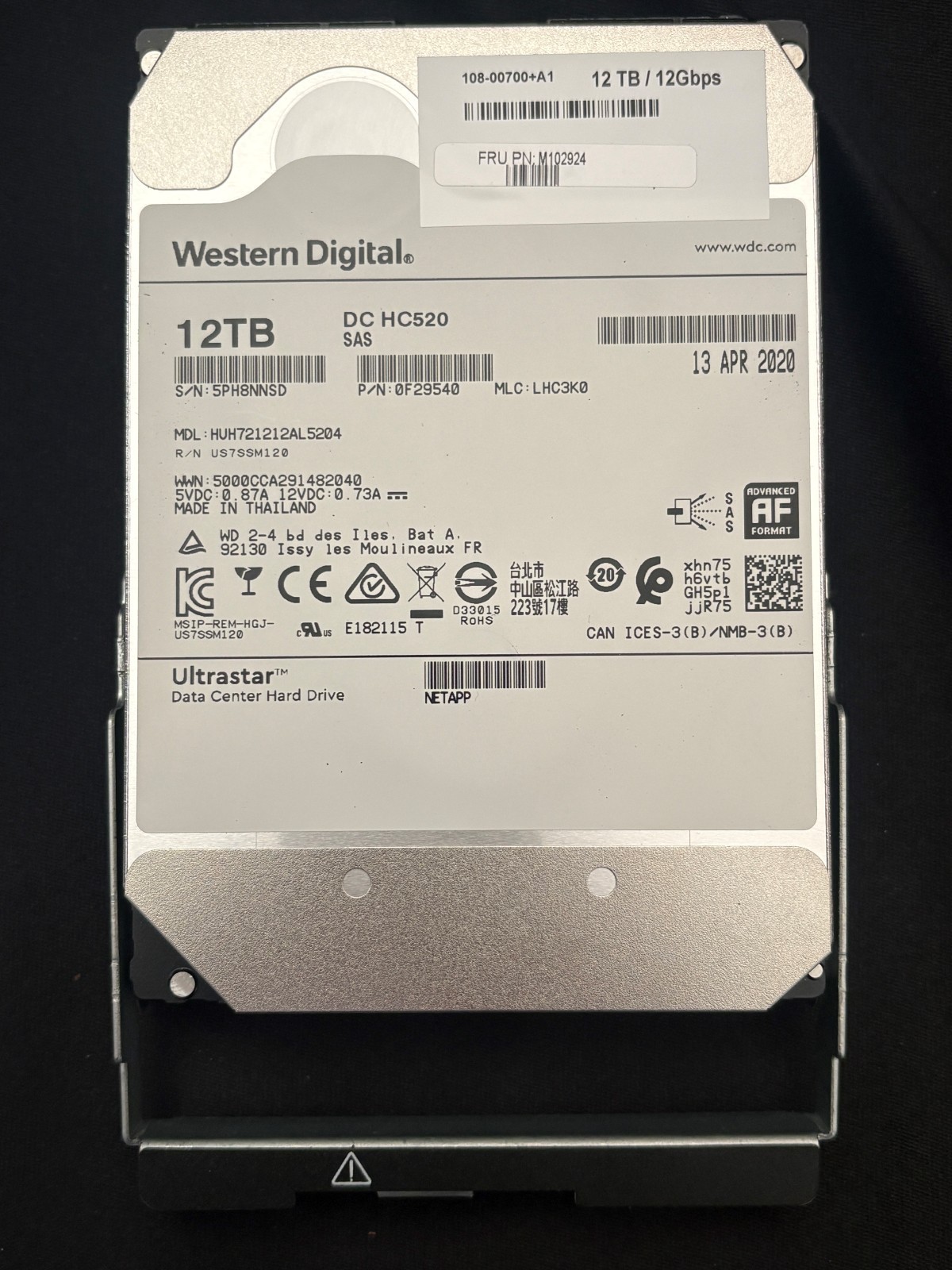 NetApp HUH721212AL5204 - 12GB SAS Disk Drive - 12GBPS - FDE/PI - 0F29540