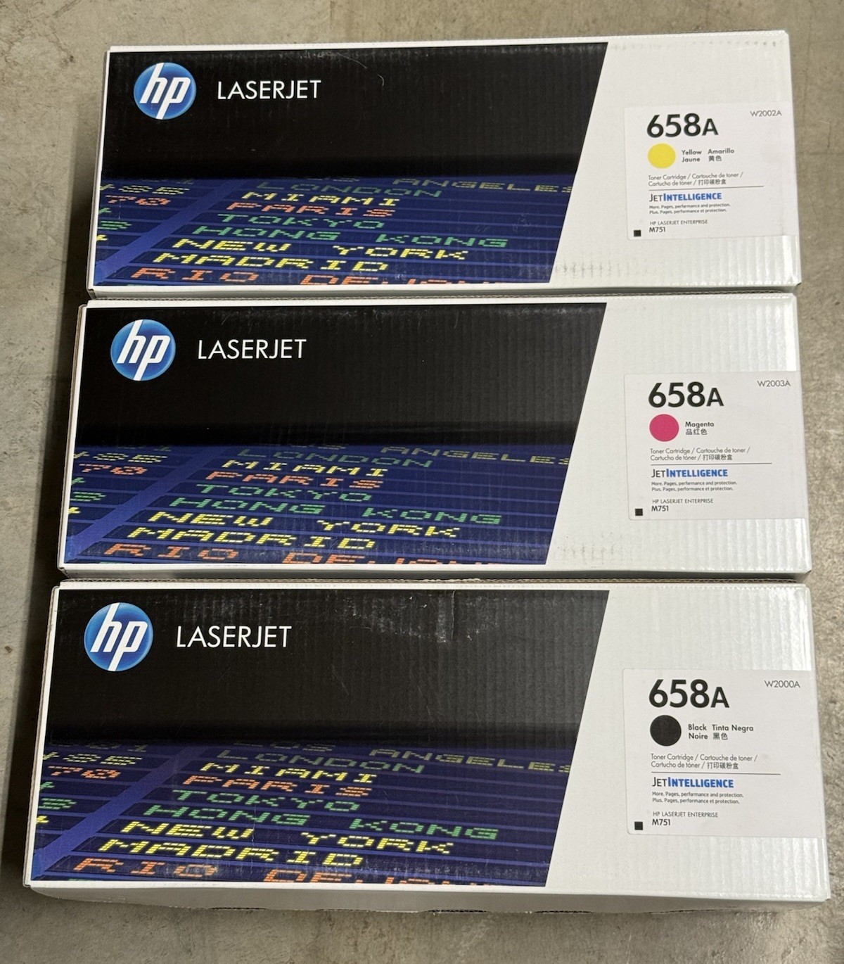 HP 658A Lot of 3️⃣Factory Sealed New (W2000A W2002A W2003A) Toner  -NEW (#3705)