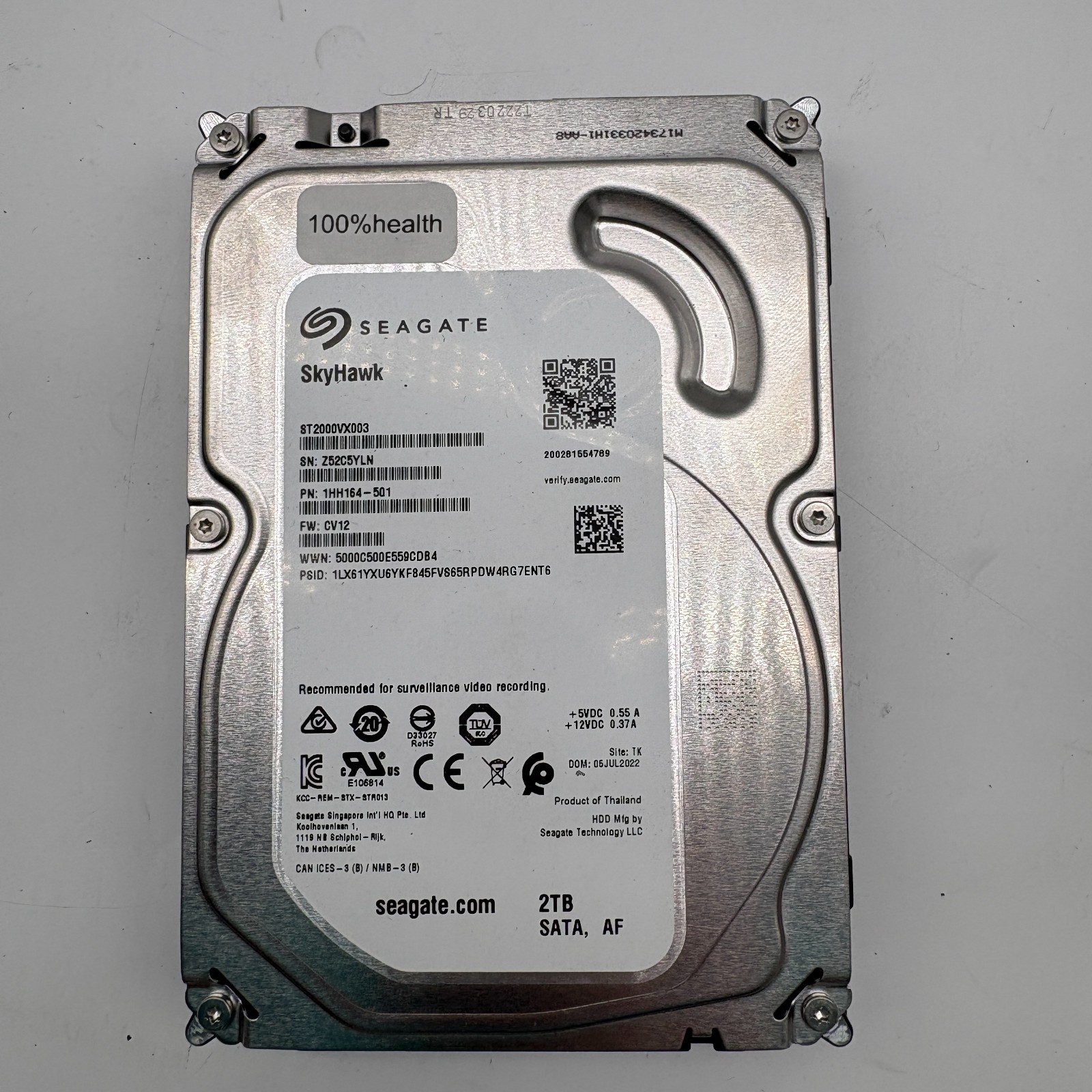 Seagate SkyHawk ST2000VX003 2TB 3.5" SATA Surveillance HDD 100% Health
