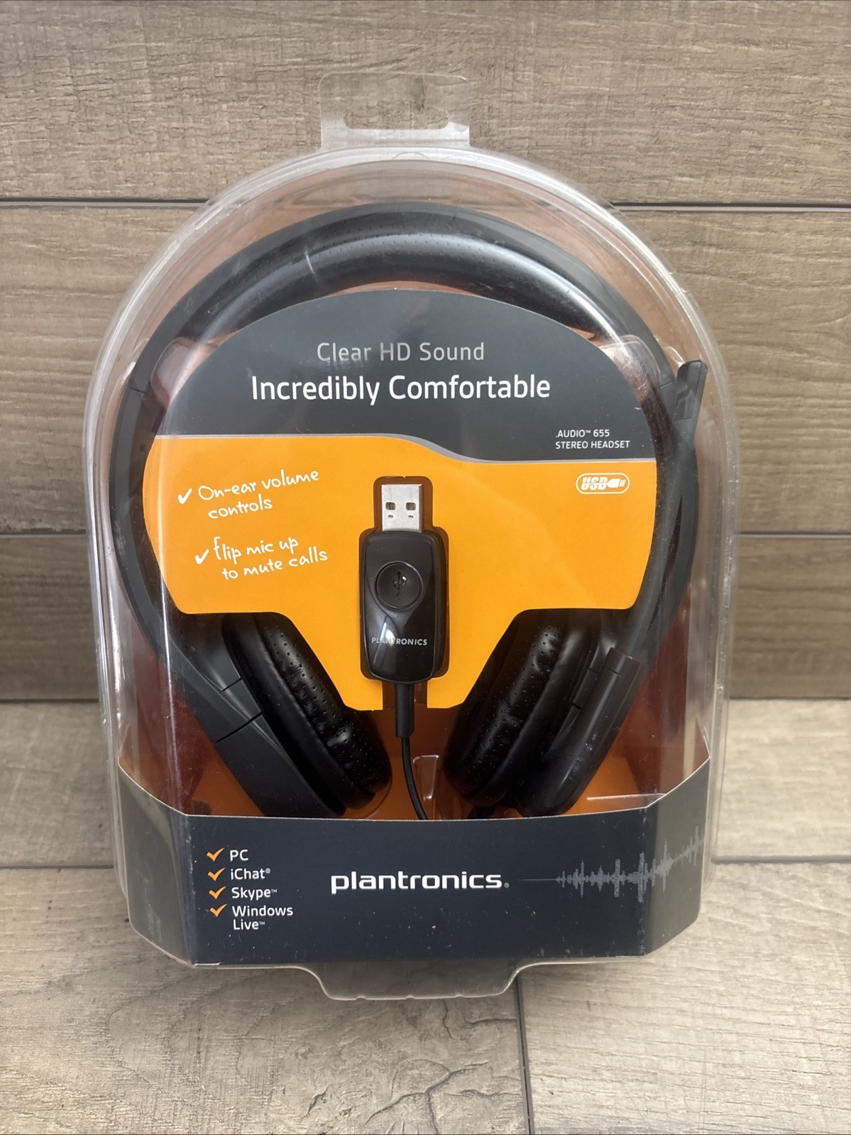 Plantronics Audio 655 USB Stereo Headset DSP Black Headband Clear HD Sound. New