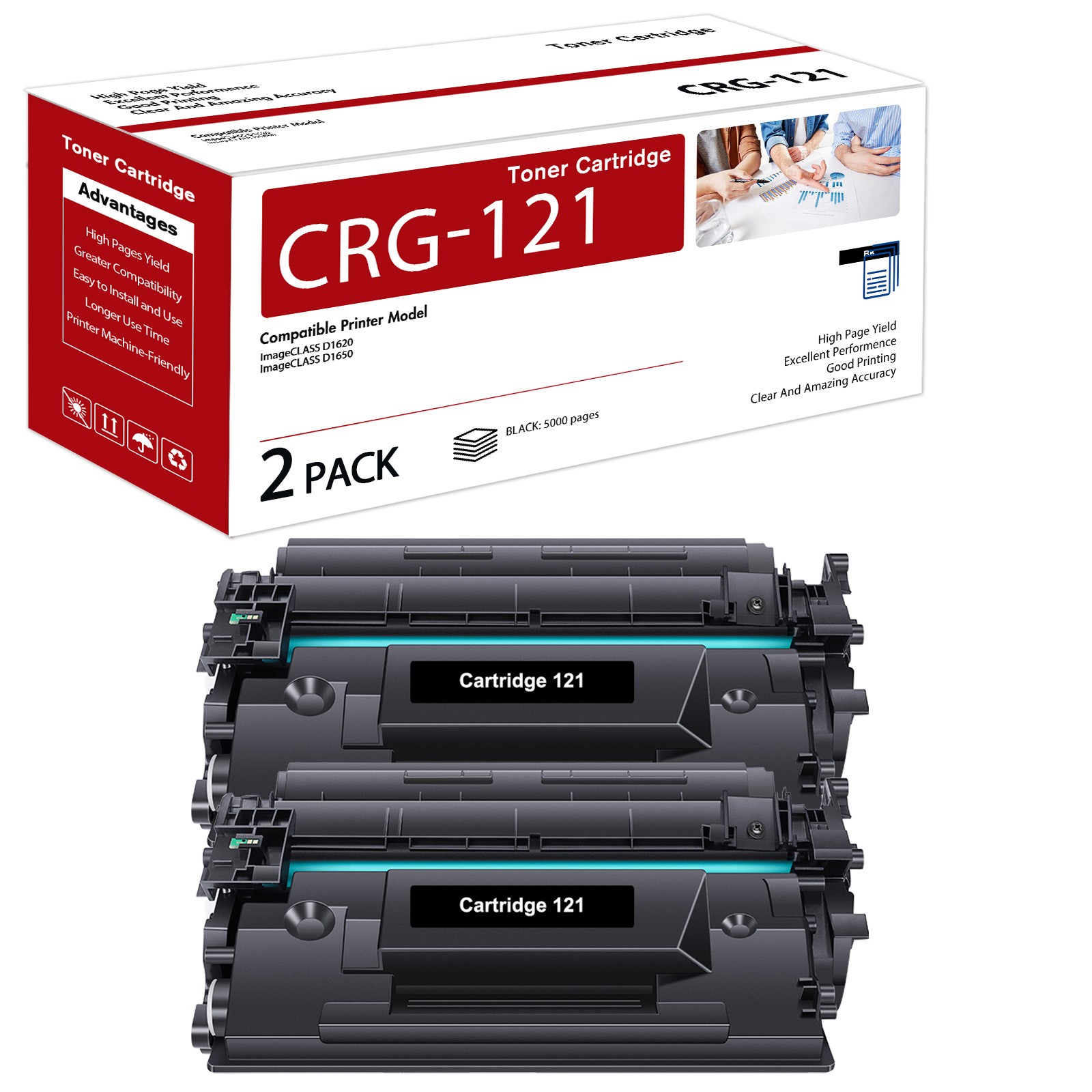 CRG121 2PK Compatible With Canon 121 Black Toner 3252C001 ImageClass D1650 D1620
