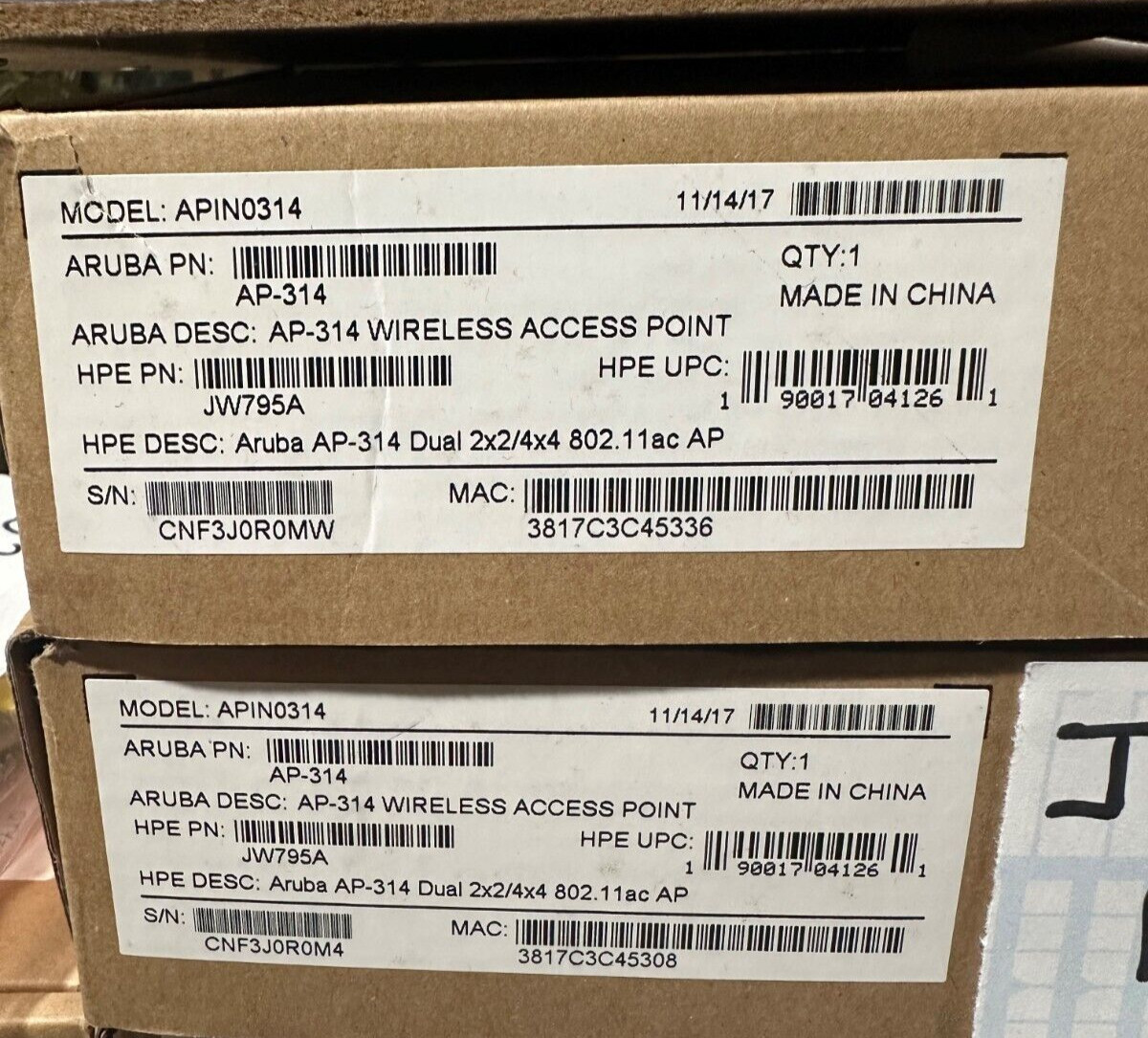 JW795A HPE Aruba AP-314 802.11n/ac 2x2:2/4x4:4 MU-MIMO Dual Radio A  - Brand New