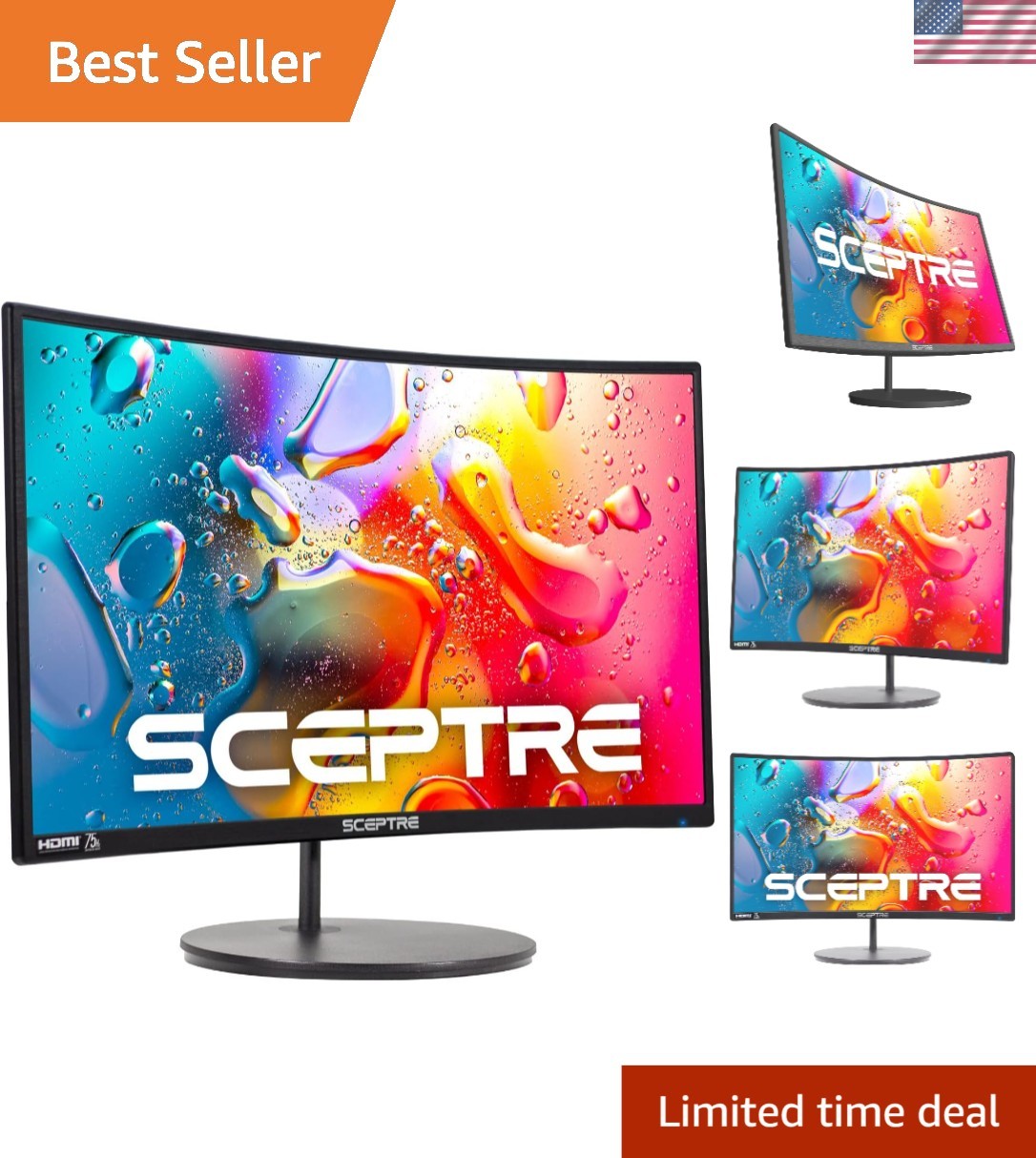 Curved 24-inch Gaming Monitor 1080p R1500 98% sRGB HDMI x2 VGA Build-in Speak...