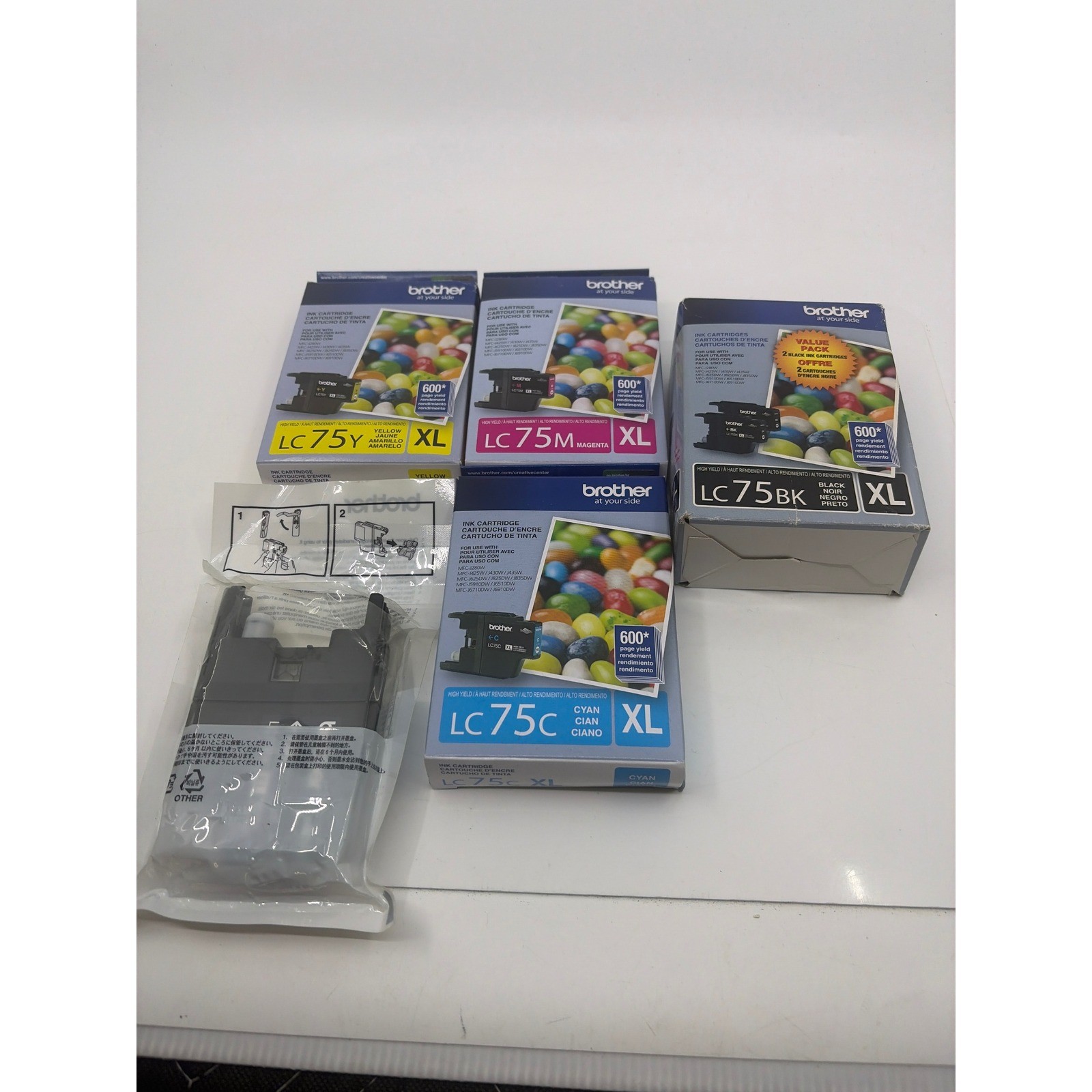 Brother LC75 Ink Cartridge Lot XL High Yield Black Cyan Magenta Yellow 5-Pack