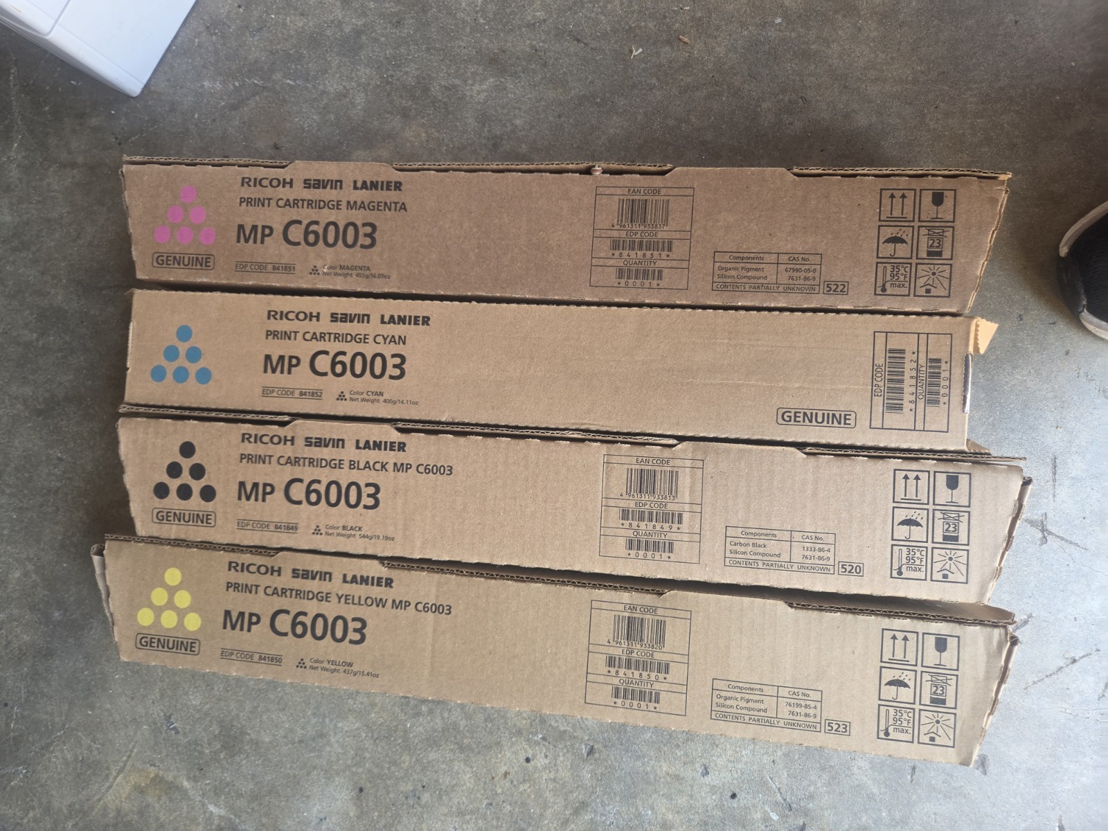 Ricoh Genuine Toner Set MP C6003 CMBY 841849 841850 841851 841852 A1