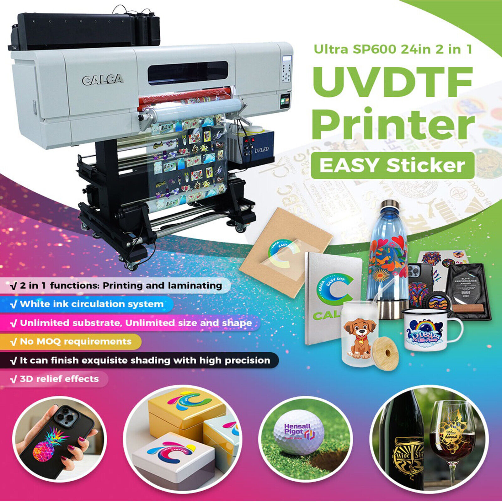 CALCA i3200-U1 24in UV DTF Sticker Printer, 2 in 1 UV Crystal Label Printer