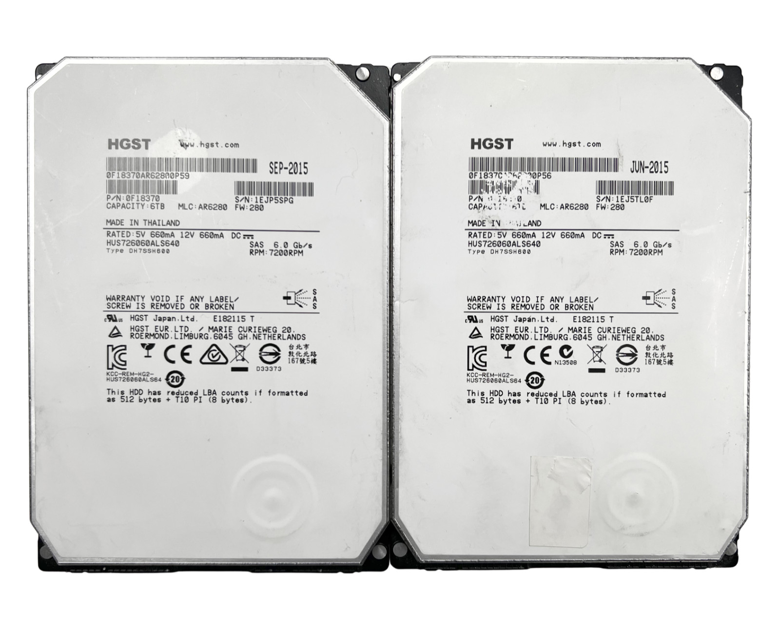 LOT OF 2 HGST Ultrastar 6TB HUS726060ALS640 Enterprise SAS 3.5" HDD 7.2K TESTED