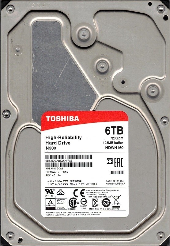 N300 HDWN160UZSVA P/N: HDEXS10GCA51 F/W: FS1M Toshiba 6TB