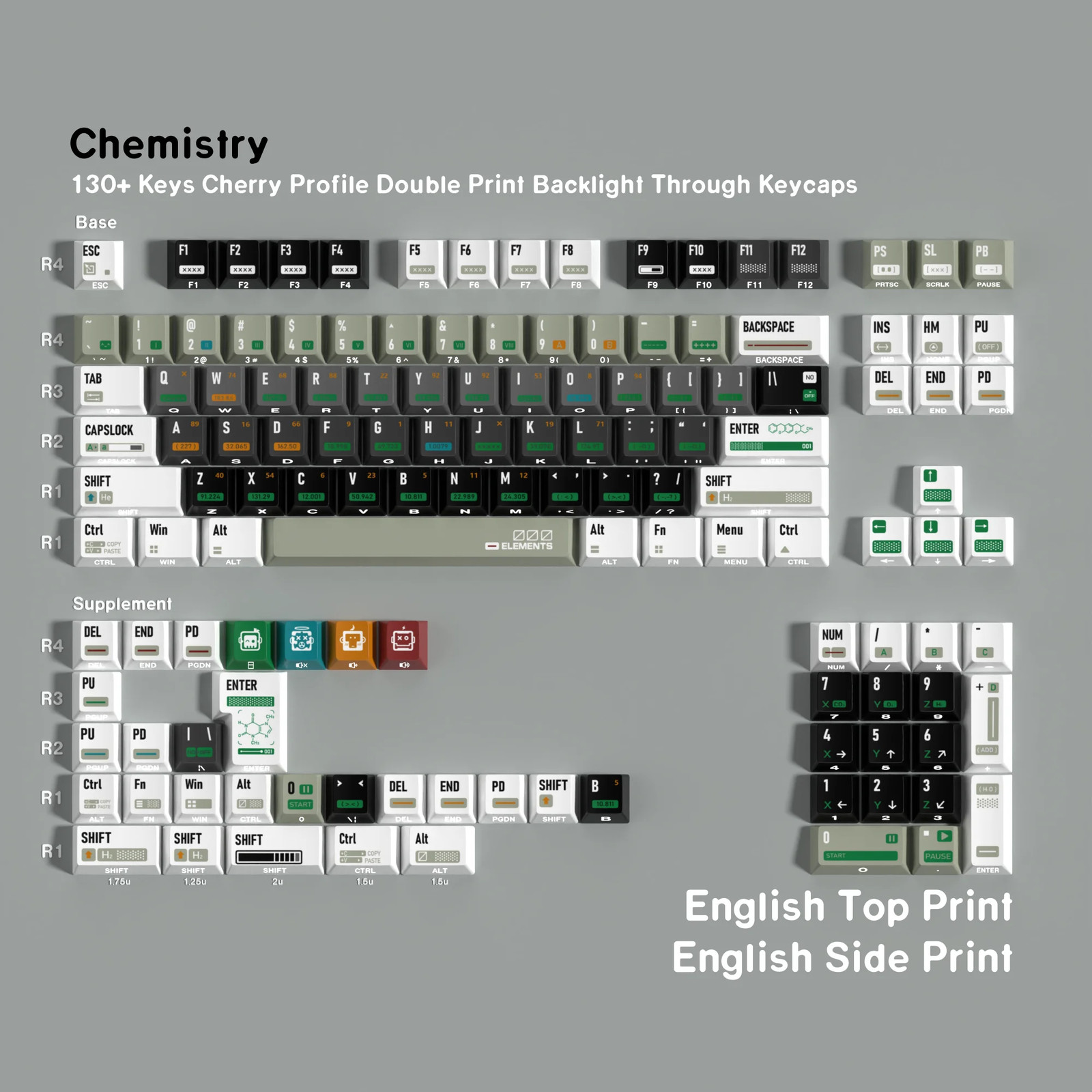 JCM Chemistry Keycaps 131 Keys PBT Dye-Sub Cherry Profile DE/FR/ES/JP/EN