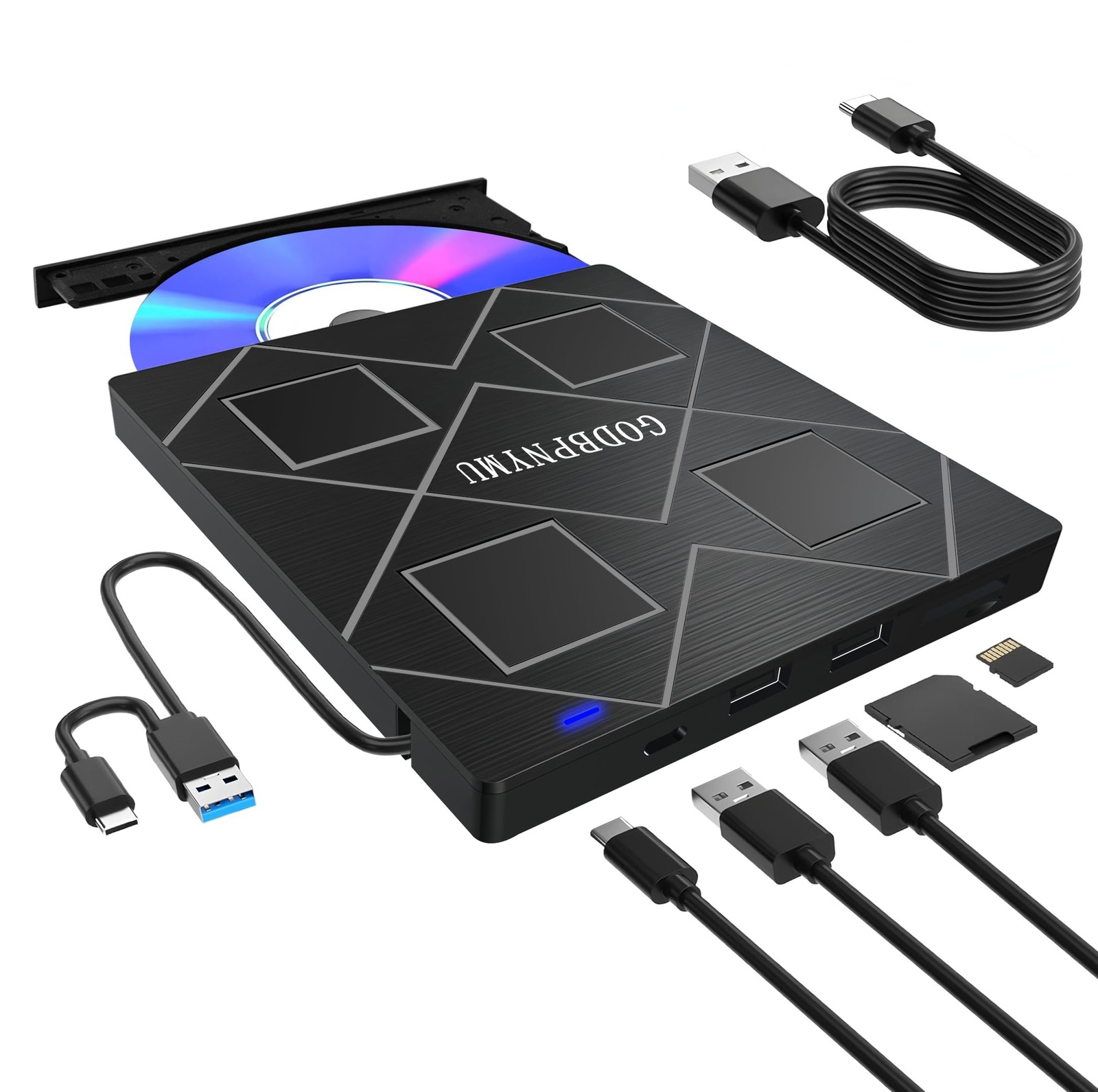 5-in-1 Extemal CD/DVD Drive for Laptop,USB 3.0 & Type-C Portable CD/DvD Rw Bu...