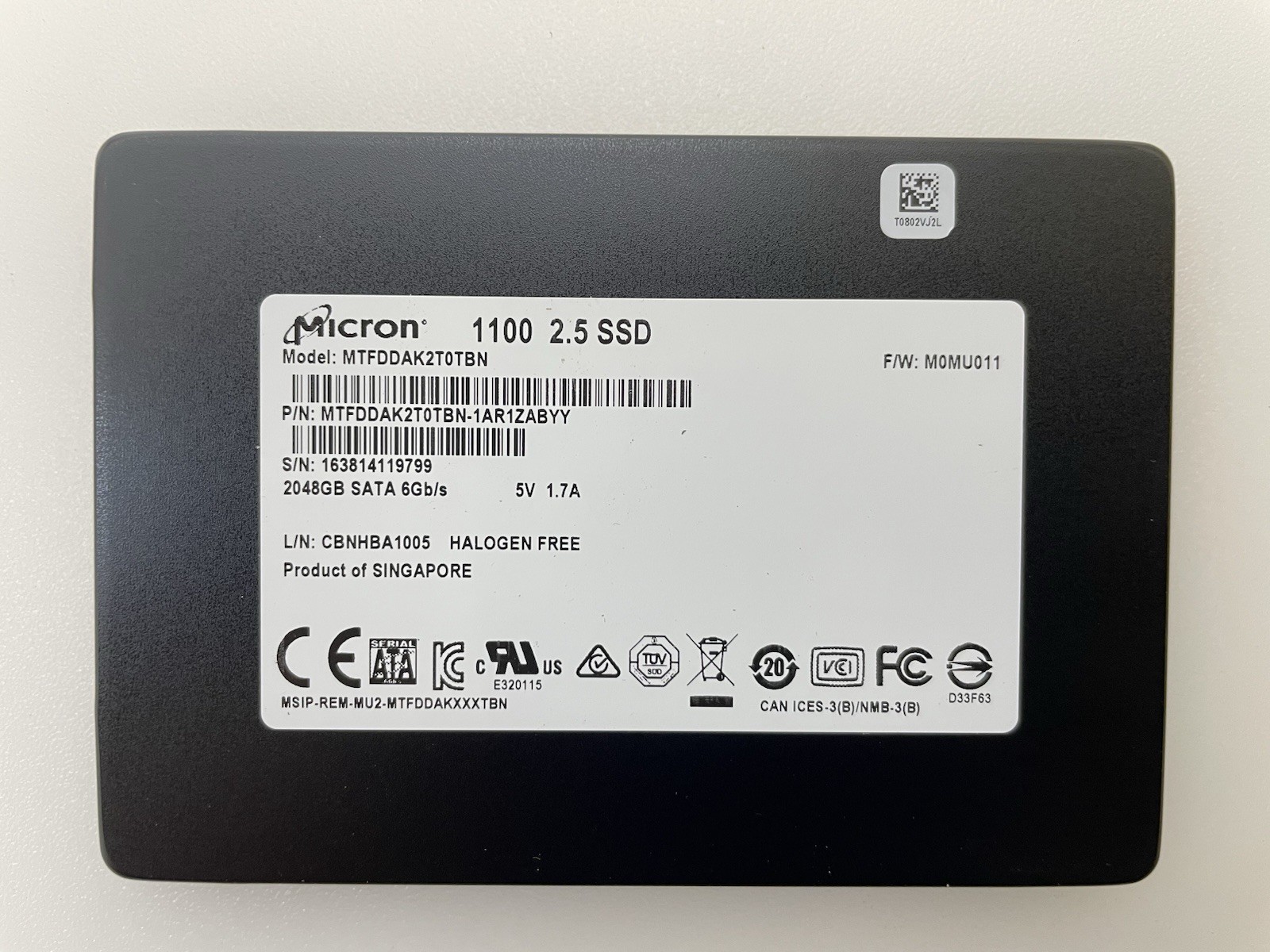 Micron_1100_MTFDDAK2T0TBN  2.5" SATA Solid State Drive 2048GB/0hours