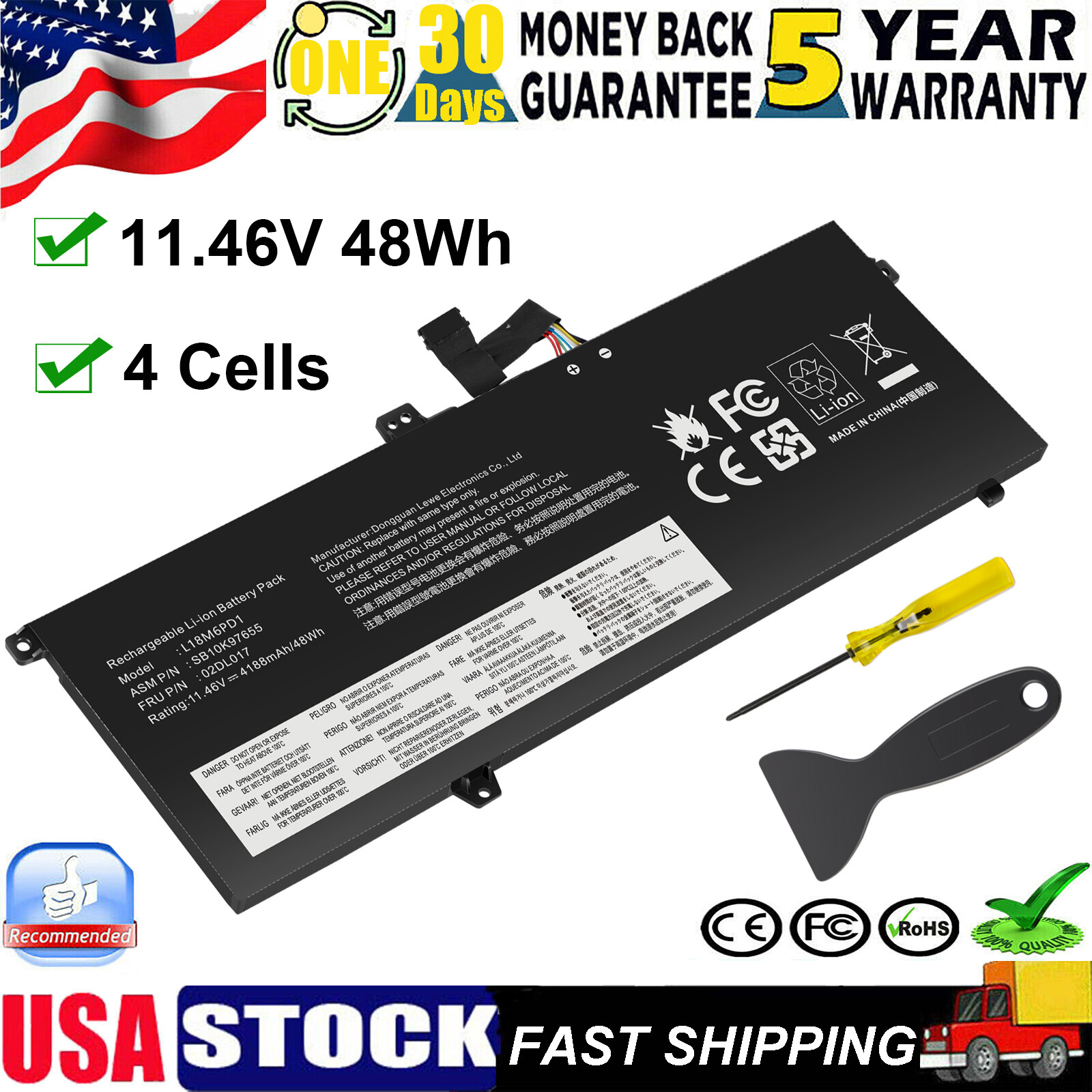 L18M6PD1 L18C6PD1 Battery for Lenovo ThinkPad X390 X395 X13 1st Gen (2020) FAST