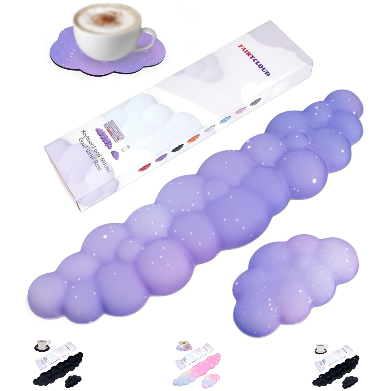 Cloud Wrist Rest Set for Keyboard and Mouse, Includes Cute Coaster, with Comp...