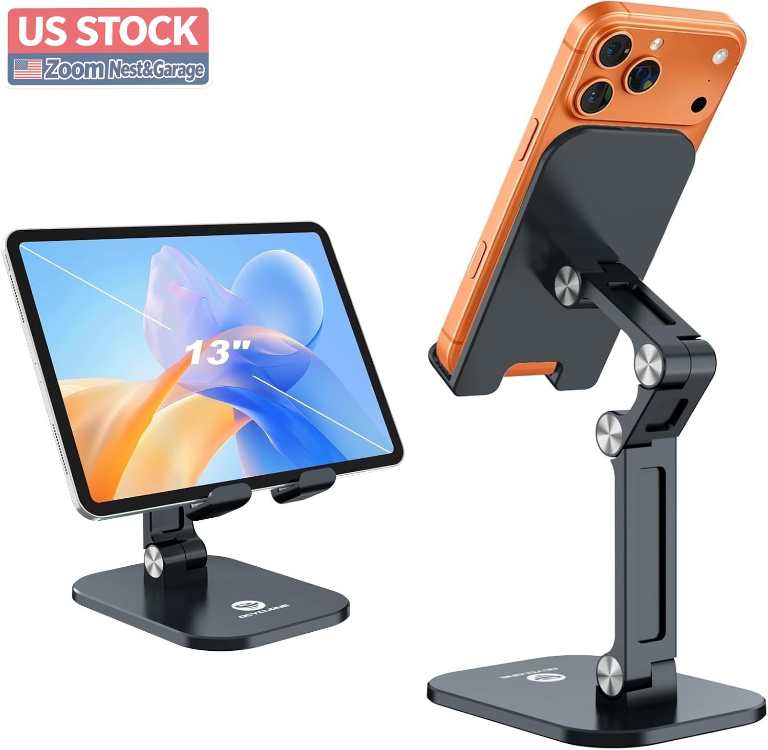 US Stock Black Foldable Phone Stand Height Adjustable Desk 4.7-13" Tablet