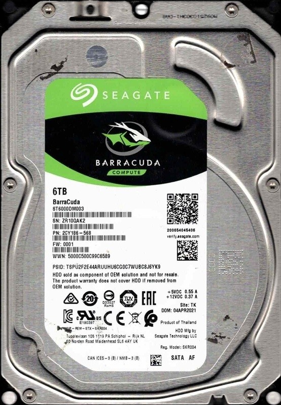 ST6000DM003 P/N: 2CY186-568 F/W: 0001 TK ZR10 APR 2021 Seagate 6TB