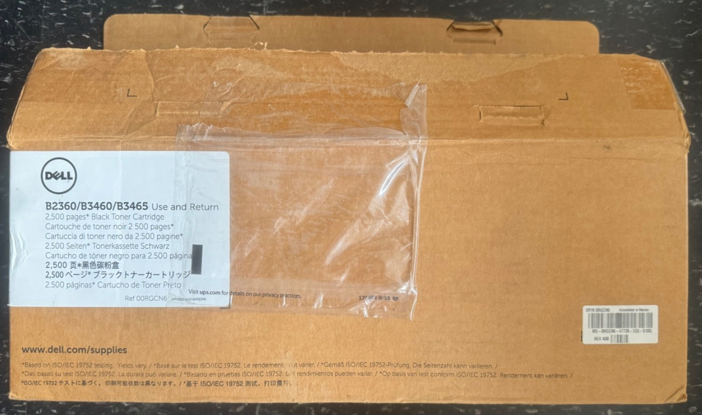 NEW GENUINE DELL RGCN6 Black Toner Cartridge B2360 B3460 B3465 2,500K Page Yield