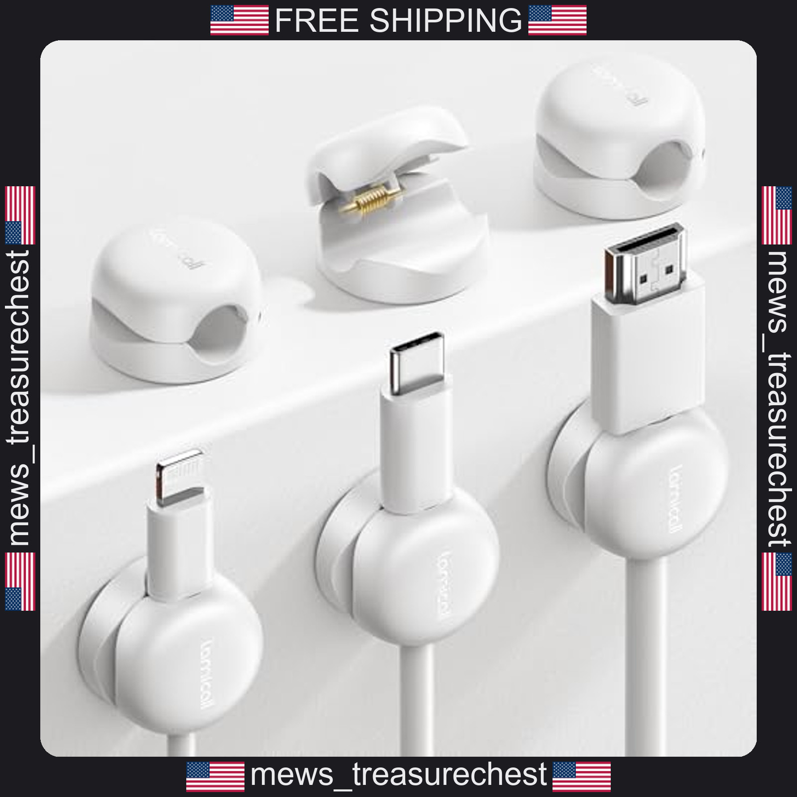 Cable Management Clips 6 Pack Small Cord Holders with Spring Lock, Acrylic