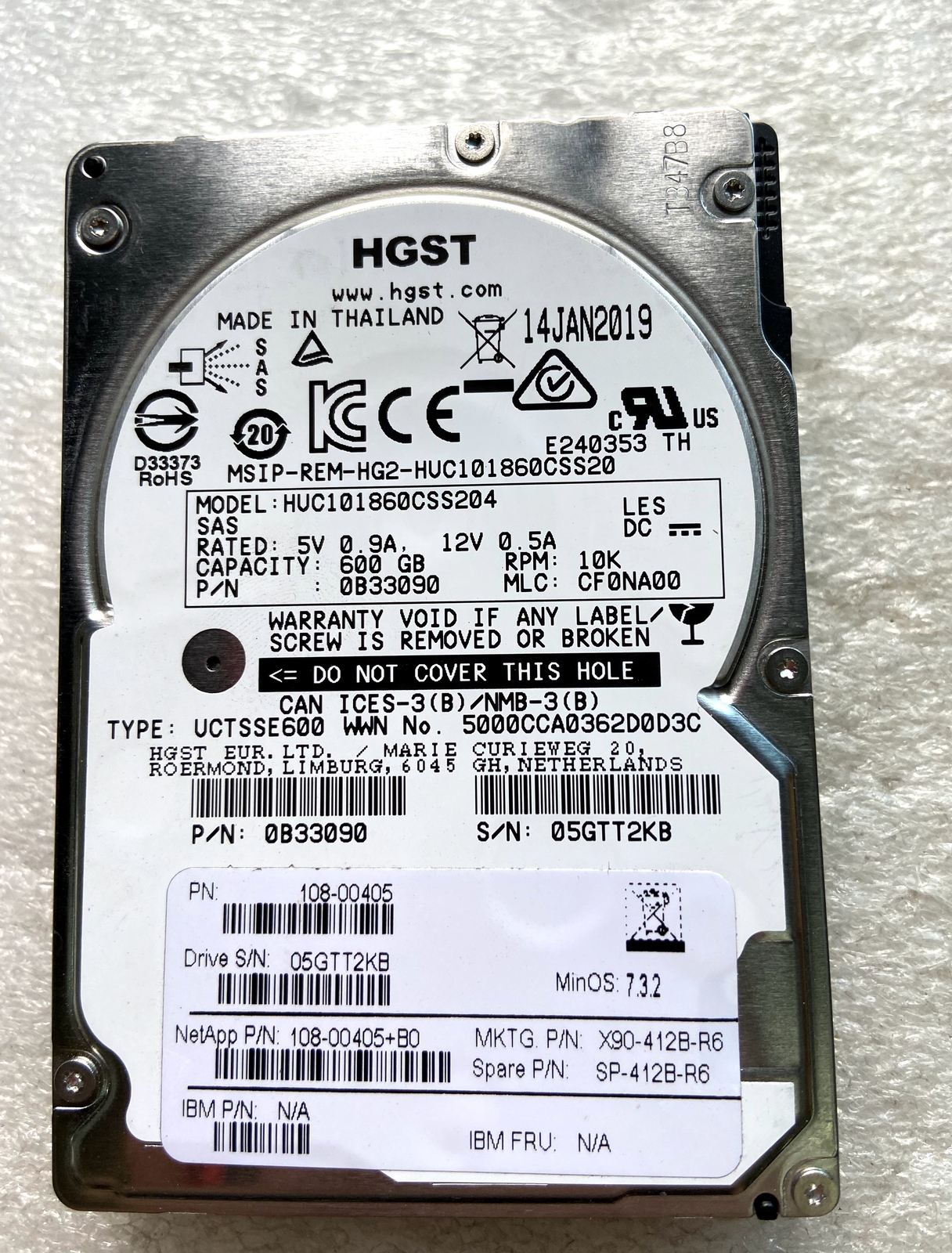 NetApp 108-00405 SP-412B HUC101860CSS204 600GB 10K SAS 2.5" 12Gbs Hard Drive