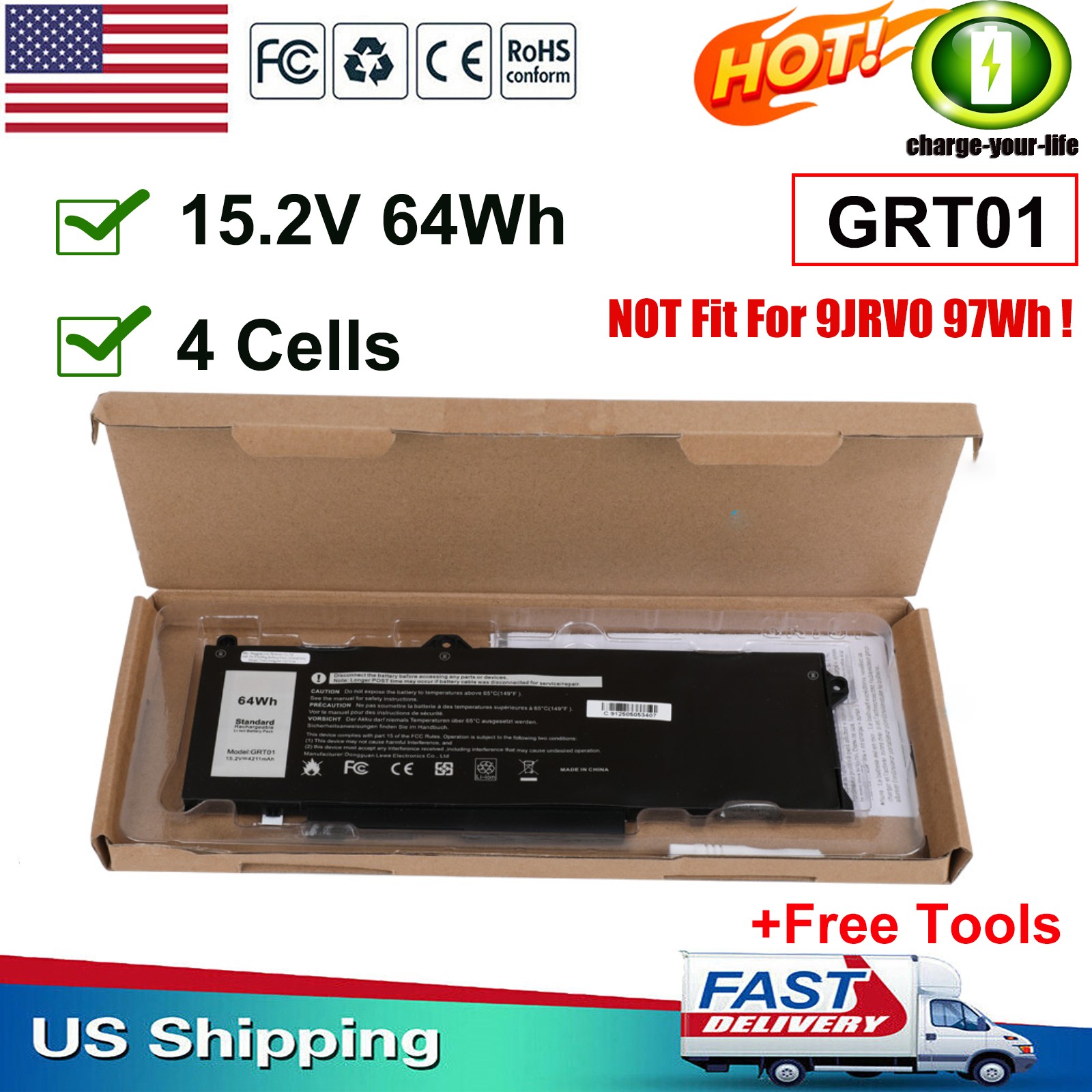 ✅LOT GRT01 Battery For Dell Precision 3561 3571 Latitude 15 5521 5531 5421 5431