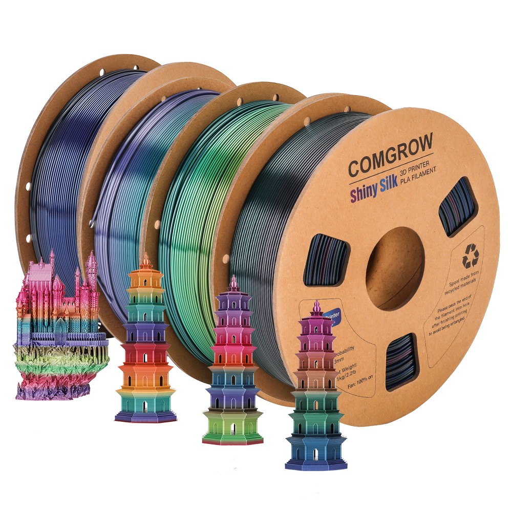 4KG Tri-Colors Silk PLA 3D Printer 1.75mm Filament Accuracy +/- 0.02 mm US Ship